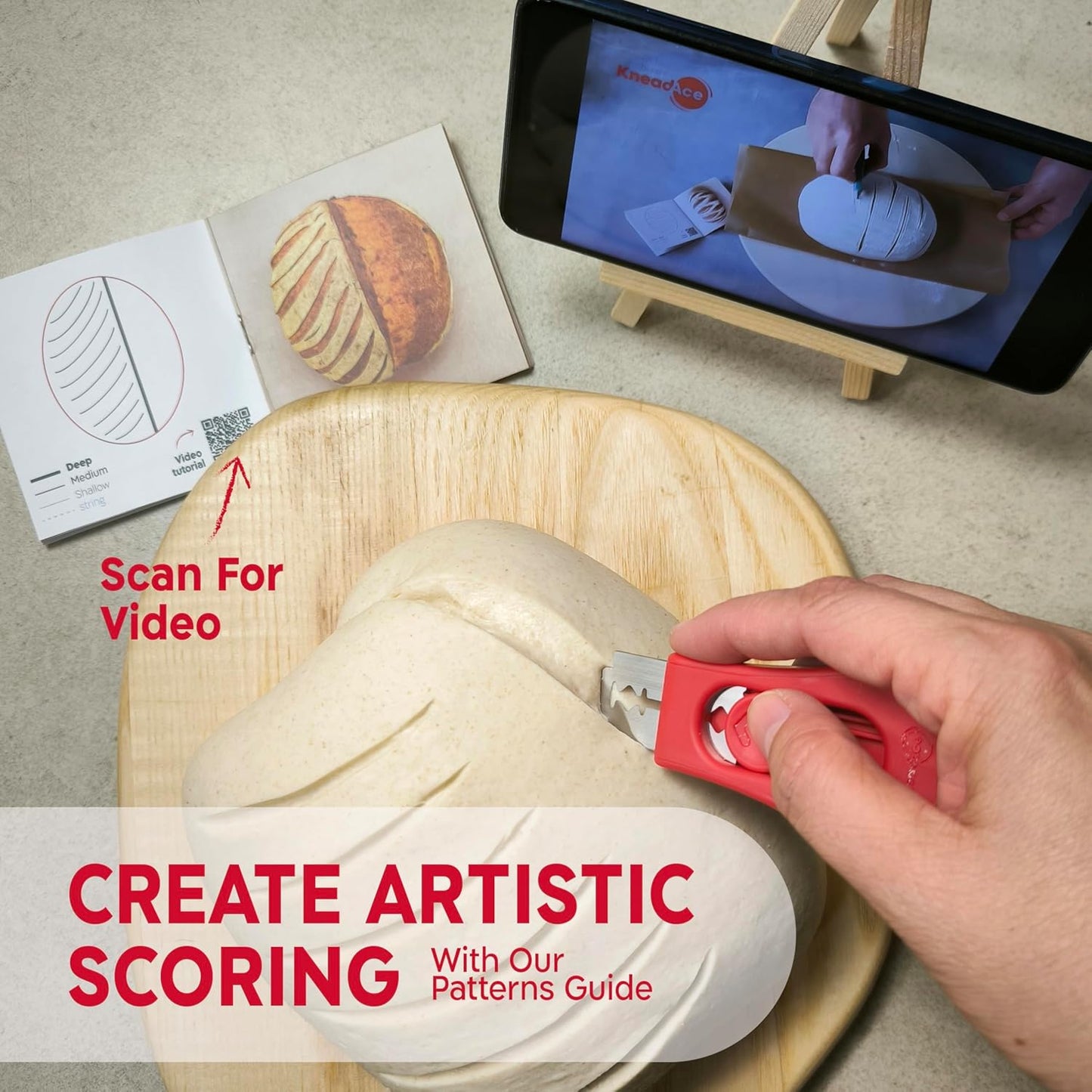 Upgraded Extractable & Magnetic Bread Lame Dough Scoring Tool - Professional Sourdough scoring tool for Sourdough Bread baking & Bread Making Tools - Scoring Patterns booklet & 5 Razor Blades