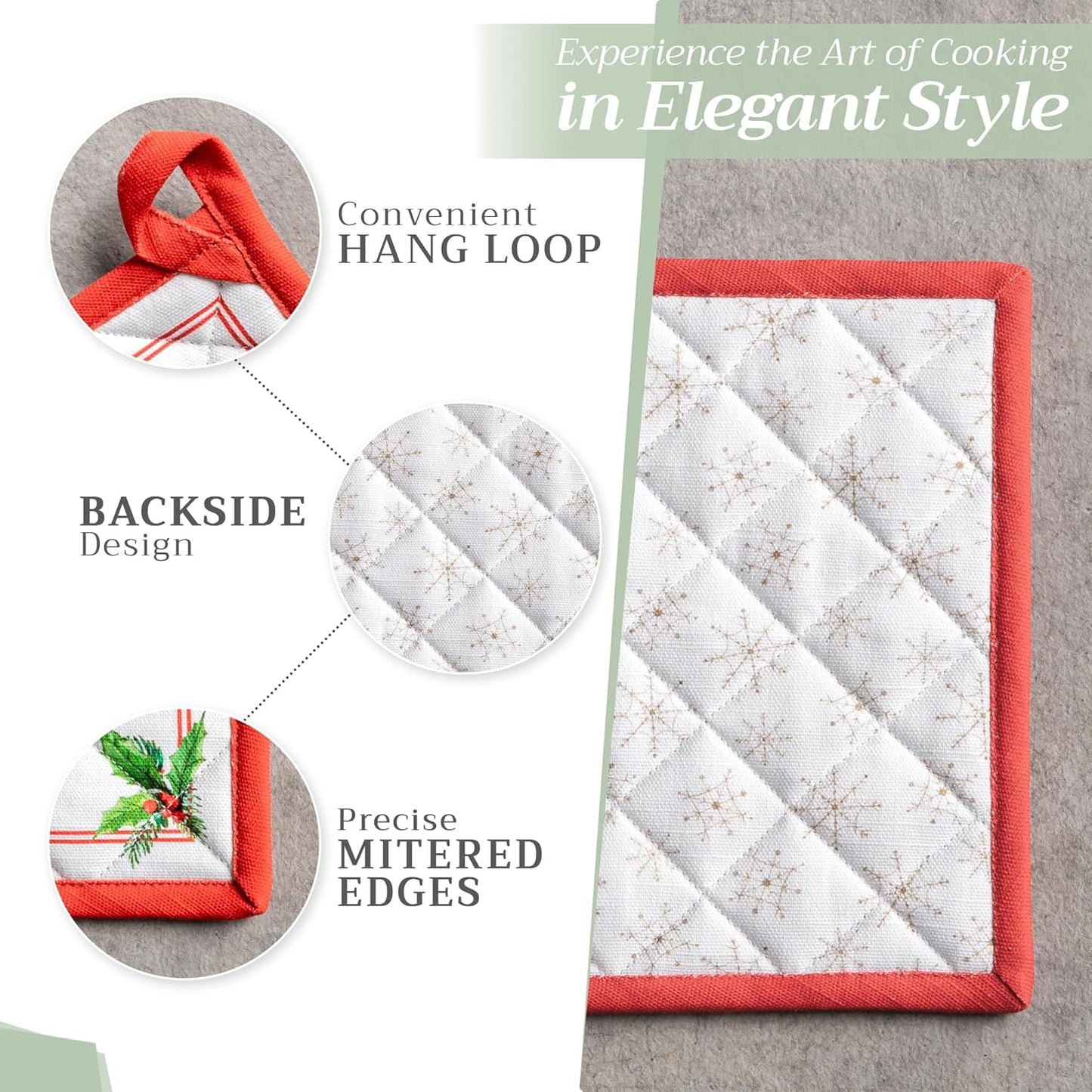 Maison d' Hermine Pot Holders Set 100% Cotton Heat Resistant Potholders 8" x 8" Hot Pads with Loop BBQ, Cooking, Baking, Grilling, Kitchen, Handling Hot Pans (Pack of 2, Chromo)