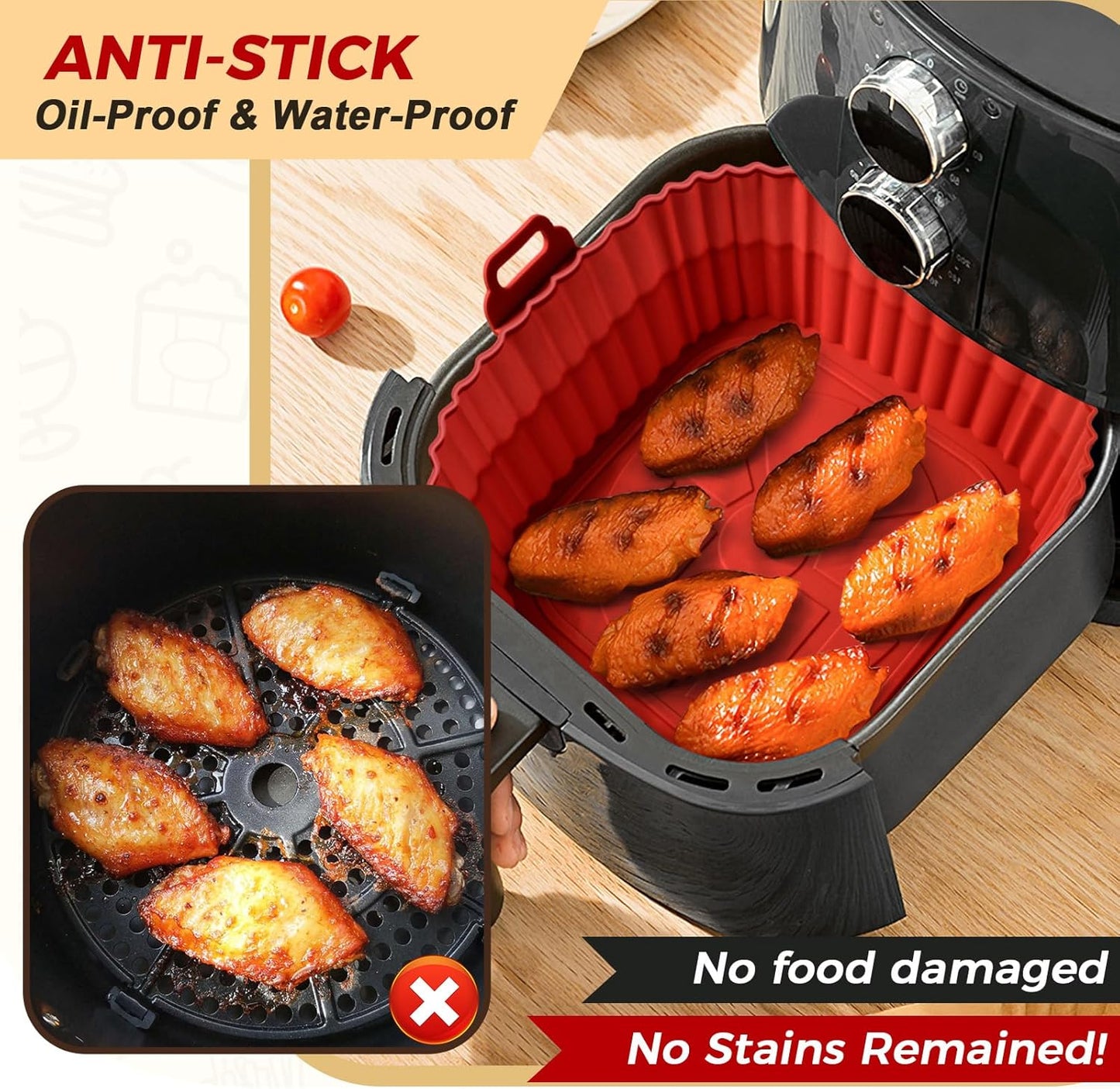 Buauty 3 Pack Air Fryer Silicone Liners 8inch, Reusable Food Grade Silicone Airfryer Liners, Baking Basket Accessories, Replacement of Flammable Disposable Parchment Paper