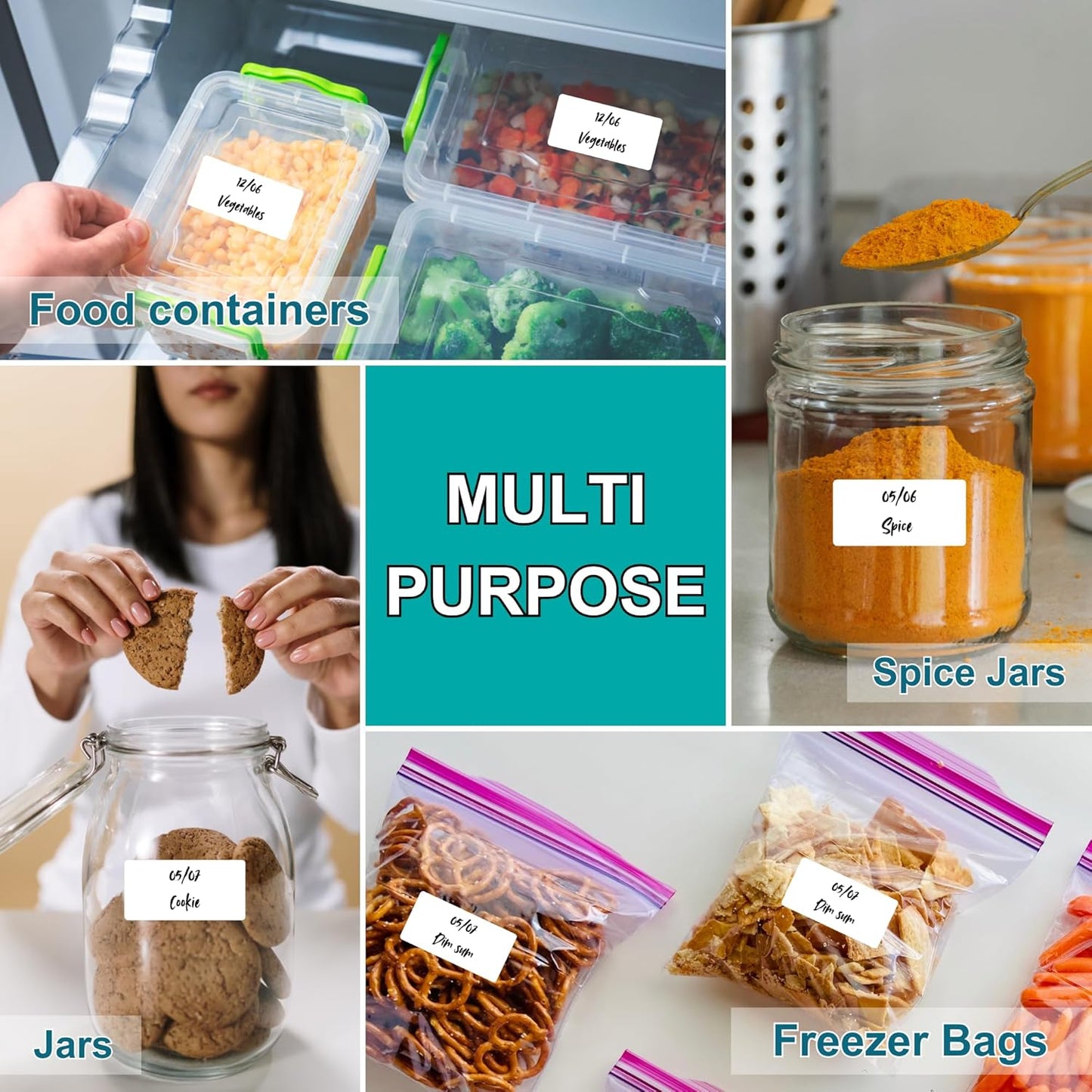 CATIFLIN 1200 Blank Removable Freezer Labels, Waterproof & Oil Resistant Stickers with Perforation Line, Ideal for Food Containers, Jars, and Pantry Organization (1" x 2")