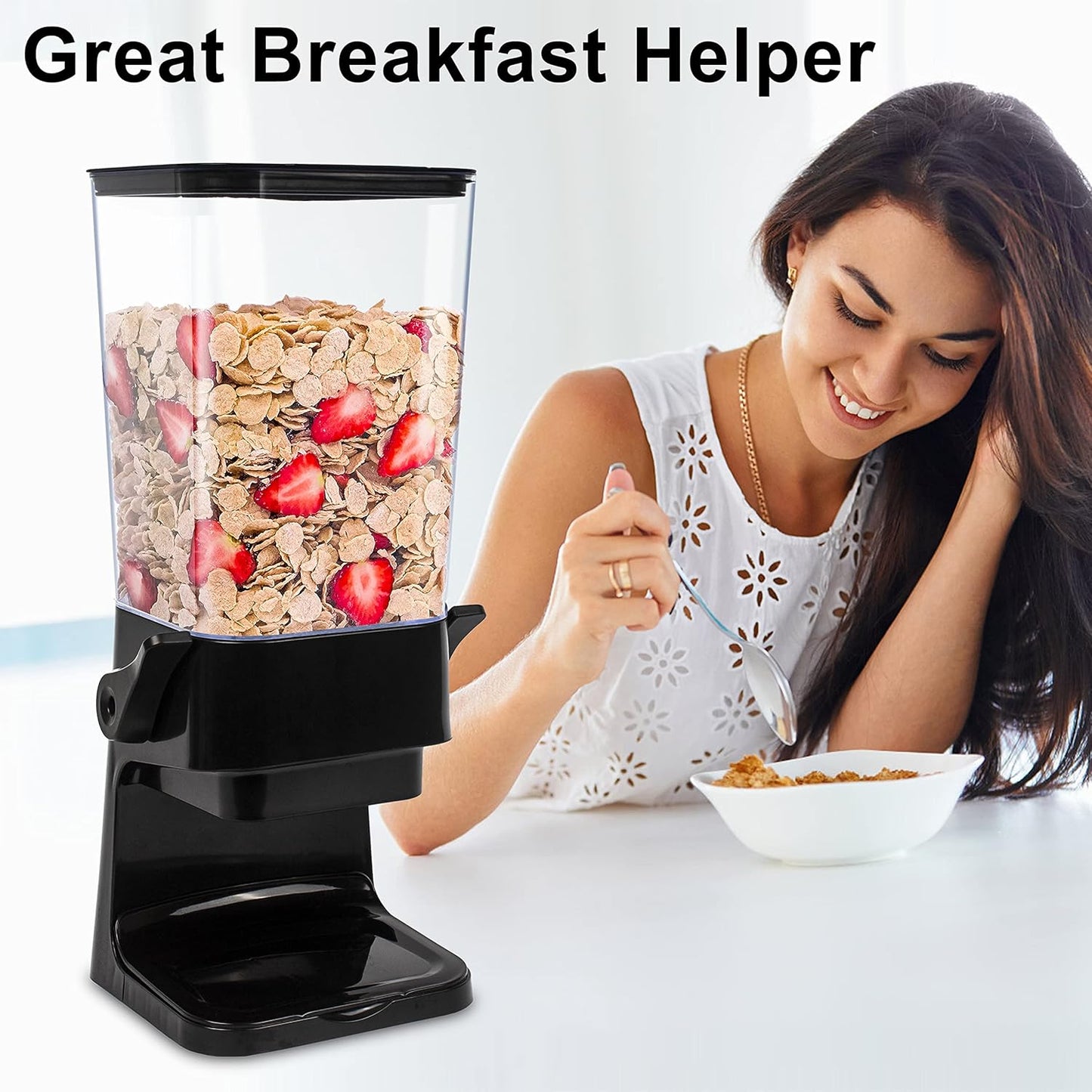 Cereal Dispenser Countertop with Lids, 5L Organization and Storage Containers for Kitchen and pantry, Rice Dispenser for food, Cereal, Beans, Nuts, Snack,Oatmeal, Dog Food, Bird Seed, Black, 3Pc