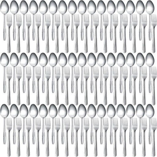 100 Pieces Forks and Spoons Silverware Set Stainless Steel Flatware Cutlery Set Dinner Forks and Spoons Mirror Polished Dishwasher Safe Utensil for Kitchen Restaurant or Home