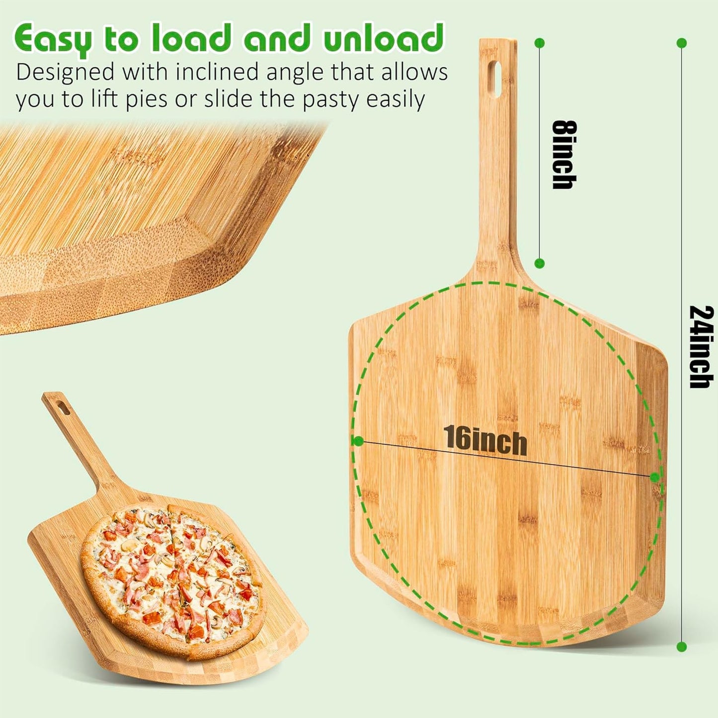 Pizza Peel 16 Inch, Natural Bamboo Pizza Peel Pizza Paddle Spatula Oven Accessory for Large Wood Pizza Board For Transferring & Serving, Wood Pizza Cutting Board for Cheese Bread Fruit Vegetables