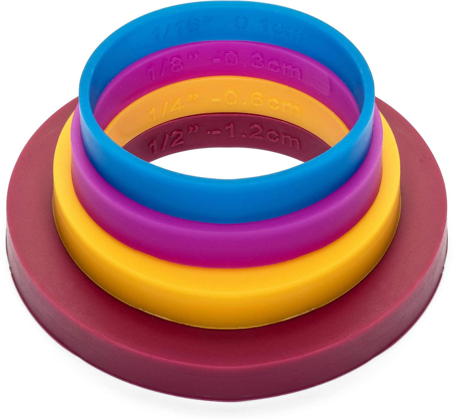 GreenOlive Rolling Pin Guide Ring Spacer Bands (8 Piece Set) Multicolored Flexible Silicone Slip On Baking Accessories Fit 1 3/4” to 2” Wide Dough Rollers