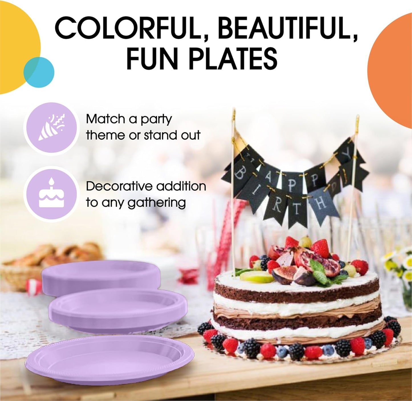Exquisite Party Solids Lavender Plastic Plates For Party 10" Lavender Disposable Plates Heavy Duty Supplies 100 Pcs Plastic Dinnerware Sets Heavy Duty 350 GSM Disposable Dinnerware Set