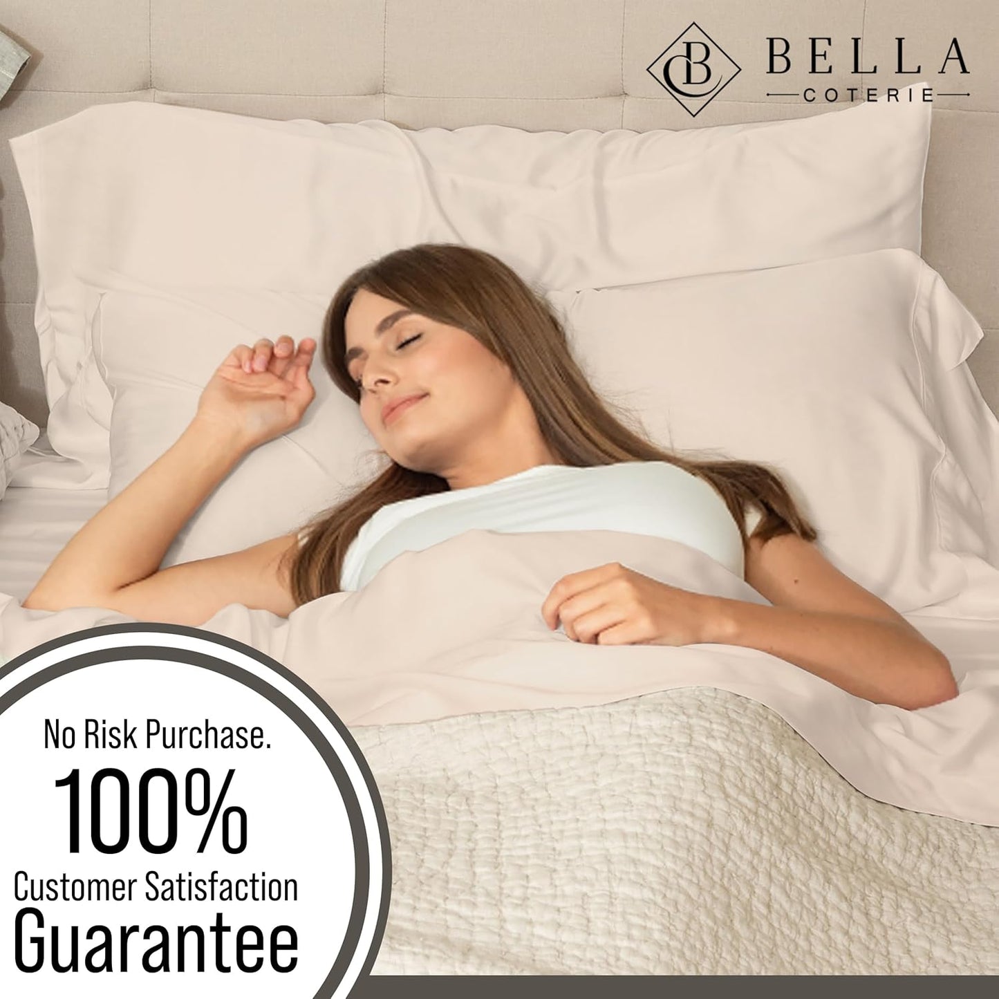 Bella Coterie Luxury Bamboo Viscose Queen Size Sheet Set | 100% Organically Grown | Ultra Soft | Cooling for Hot Sleepers | 18" Deep Pocket [Champagne]