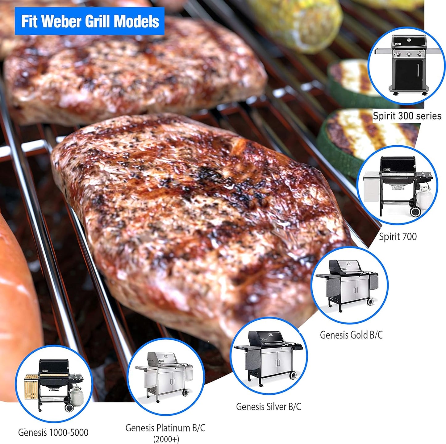 17.5" Stainless Steel 7639 Cooking Grates for Weber Spirit 300 Series, Spirit 700, Genesis Silver B/C, Genesis Gold B/C, Genesis Platinum B/C, Genesis 1000-3500, 7638