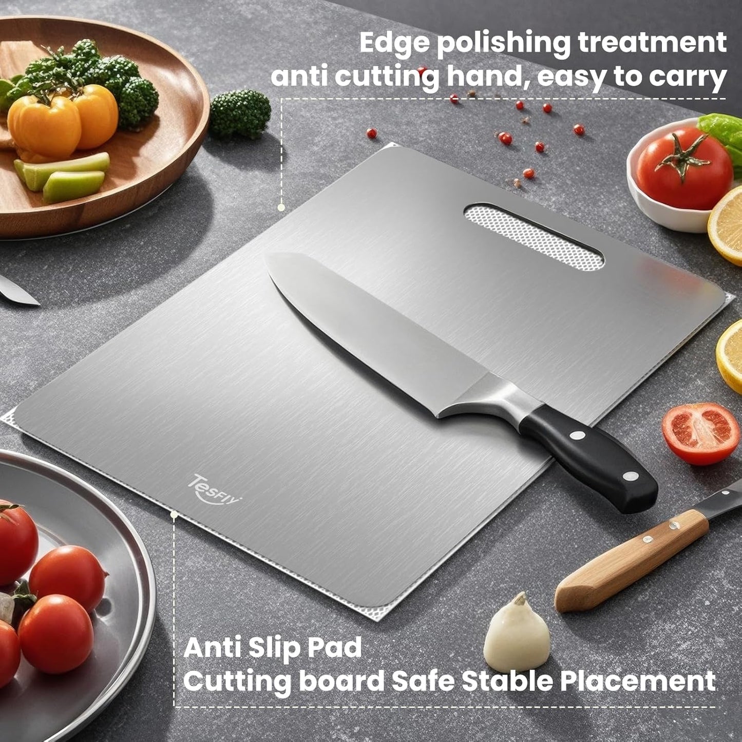 Titanium Cutting Board -100% Pure Titanium Cutting Boards For Kitche,Easy to clean, Double-sided food-grade Cutting Board For Meats, Fruits And Vegetables (15 * 11)