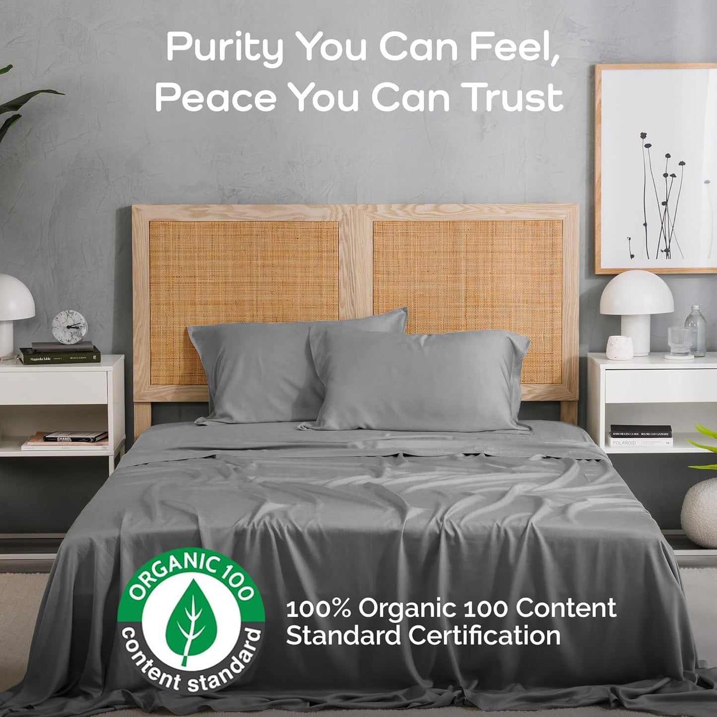 100% Viscose from Bamboo Sheets Full Size, Super Soft Bedding Set, 4PC Cooling Sheets for Hot Sleepers, Vegan Silk Moisture Wicking, Organically Grown Bedsheet, Steel - 54" x 75"