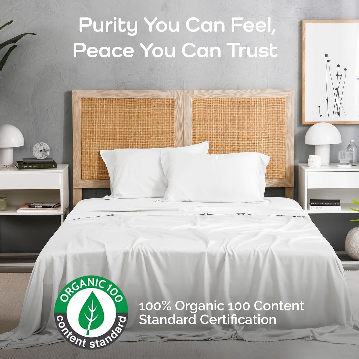 100% Viscose from Bamboo Sheets California King Size, Super Soft Bedding Set, 4PC Cooling Sheets for Hot Sleepers, Vegan Silk Moisture Wicking, Organically Grown Bedsheet, White - 72" x 84"