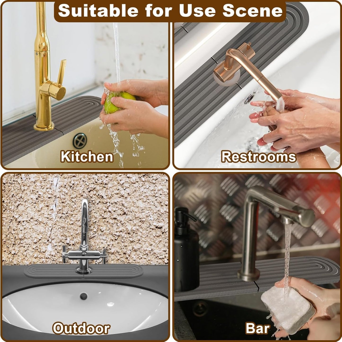 Faucet Mat for Kitchen Sink, Diatomite Super Absorbent Fast Drying Stone Sink Tray for Bathroom Kitchen Sink Splash Guard(Round Dark Grey,23.6x3.9in)