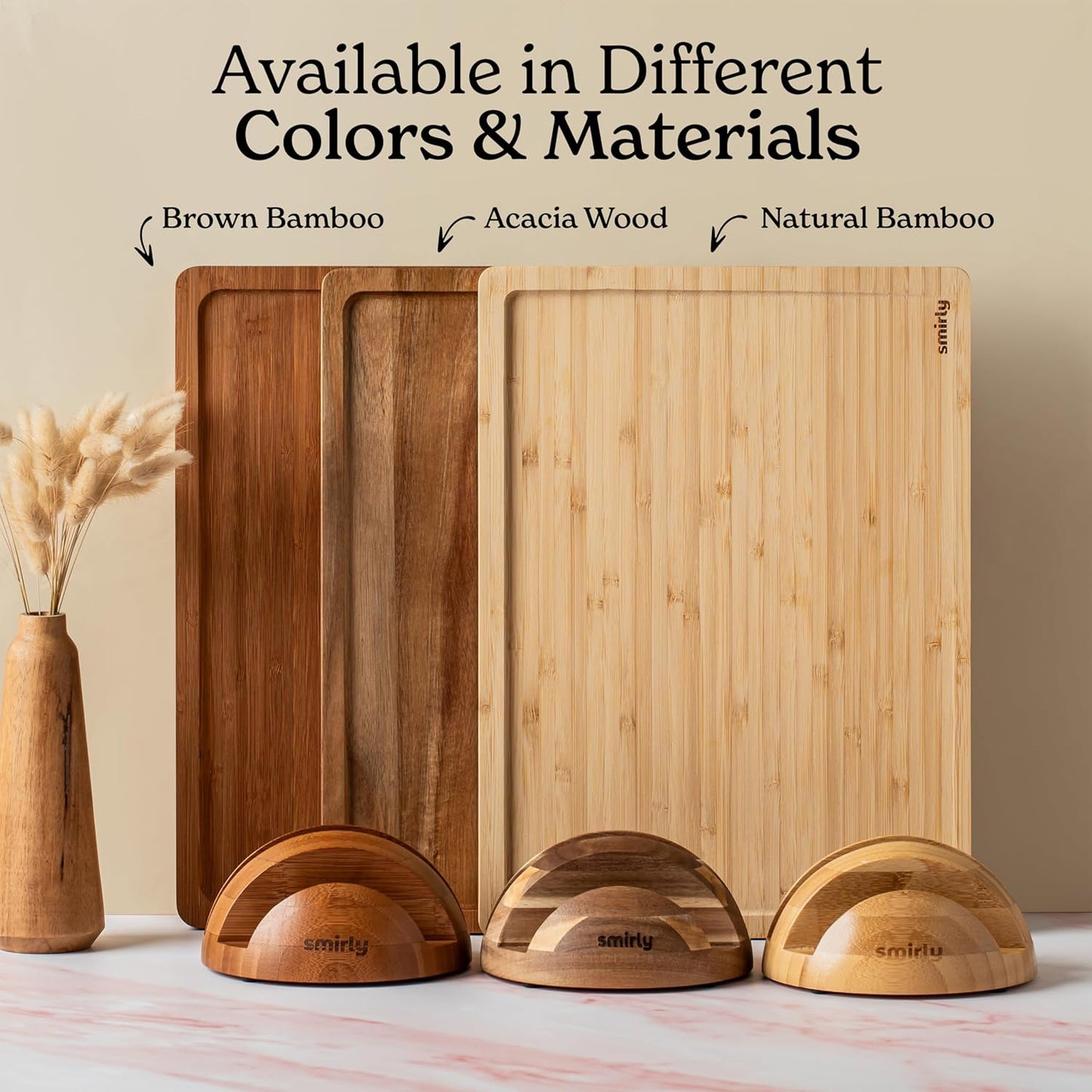 SMIRLY Wood Cutting Boards For Kitchen Meal Prep & Serving, Bamboo Cutting Board Set, Charcuterie Chopping Boards and Wooden Cutting Boards for Kitchen