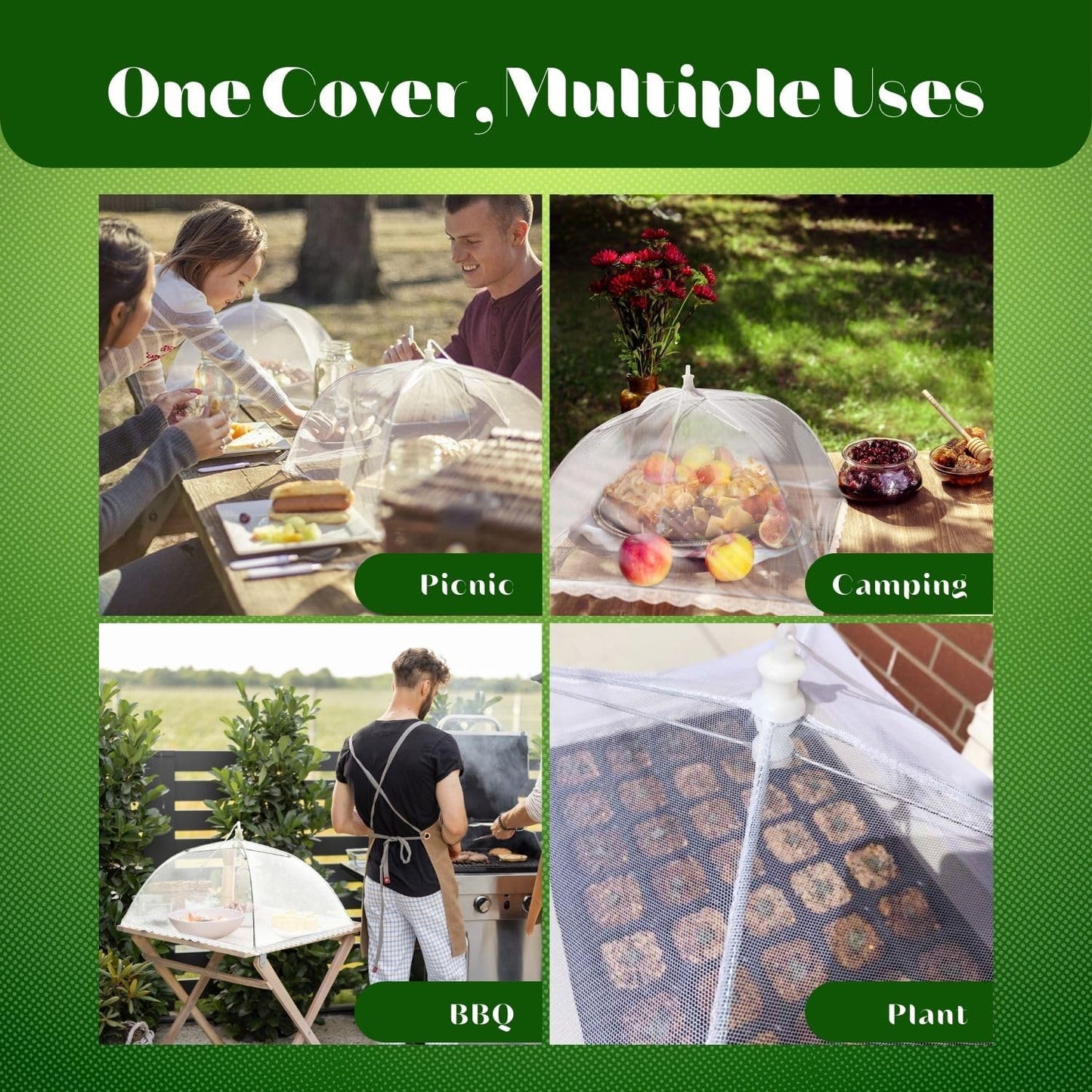 Flexzion Food Cover Tent - Pop Up Mesh Screen Net Umbrella Covers Keep Out Flies, Bugs, Mosquitoes, Perfect for Outdoor Picnic, BBQ, Camping, Fruit Dinner Protection, Reusable & Collapsible - 6 Pack