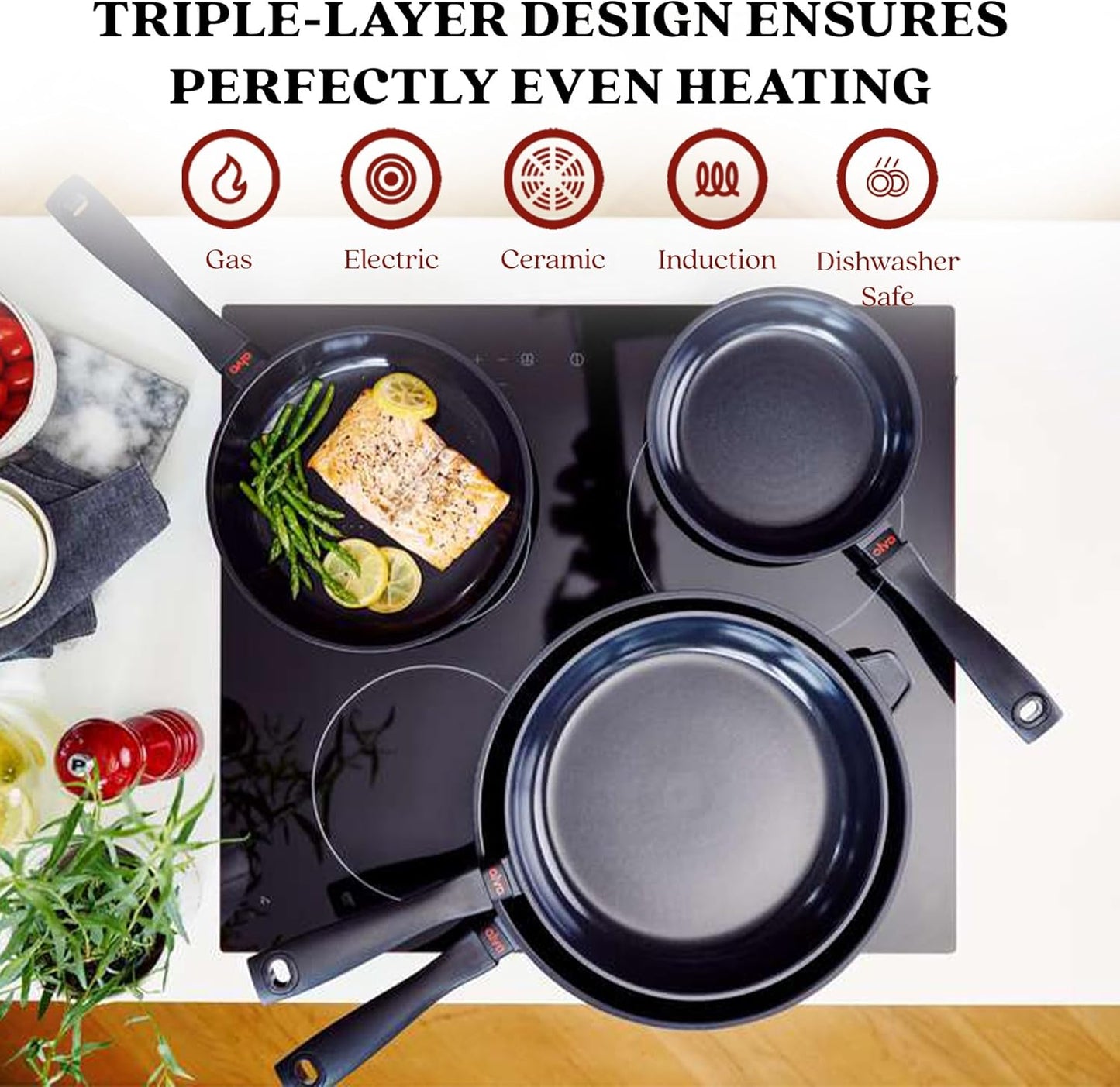 Alva Energy 9.5″ Ceramic Frying Pan – Non-Toxic, PFAS/PTFE-Free Skillet – Induction & Oven Safe, Lightweight with Stay-Cool Handle – Nonstick, Scratch-Resistant, Dishwasher Safe