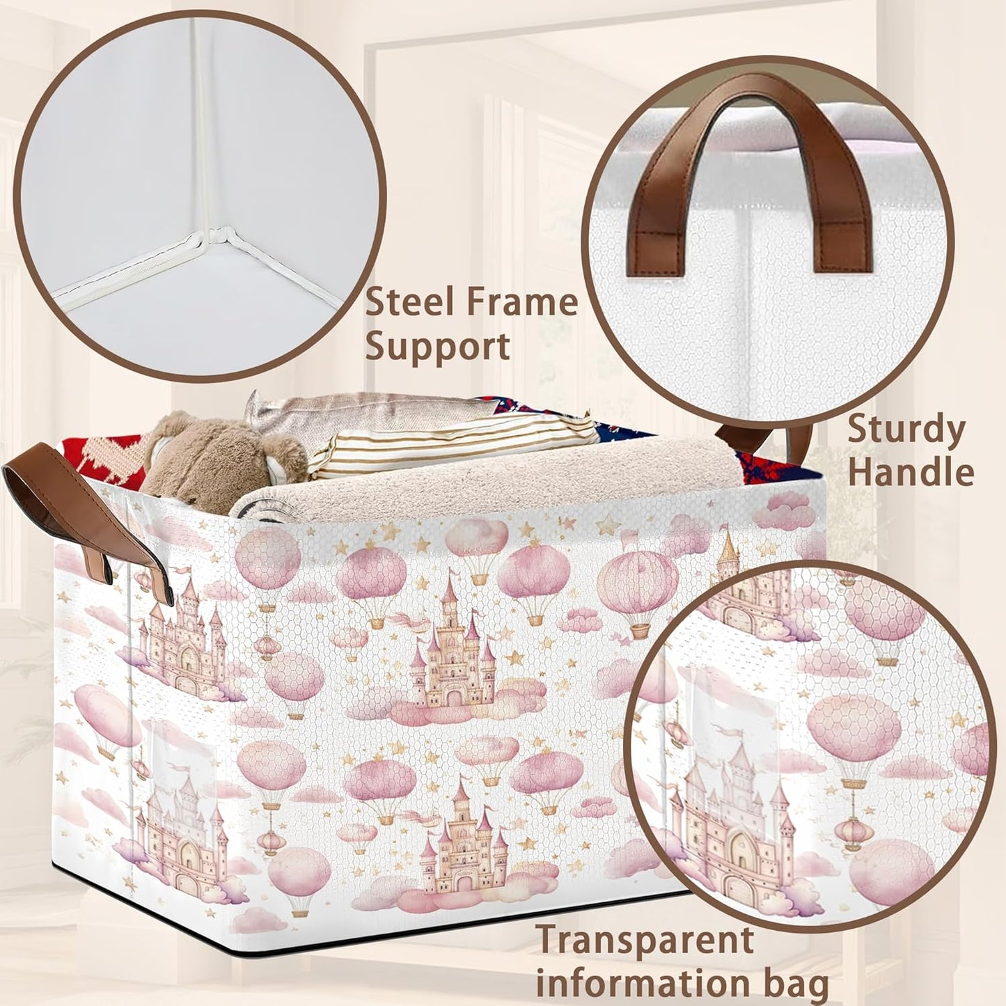 Desert Bloom Storage Basket Large 17x11.5x10.5 Inche-Collapsible Fabric Organizer Bin with Handles for Southwest Decor, Nursery, Boho Style-Decorative Hamper with Succulent & Flower Design-Single Pack