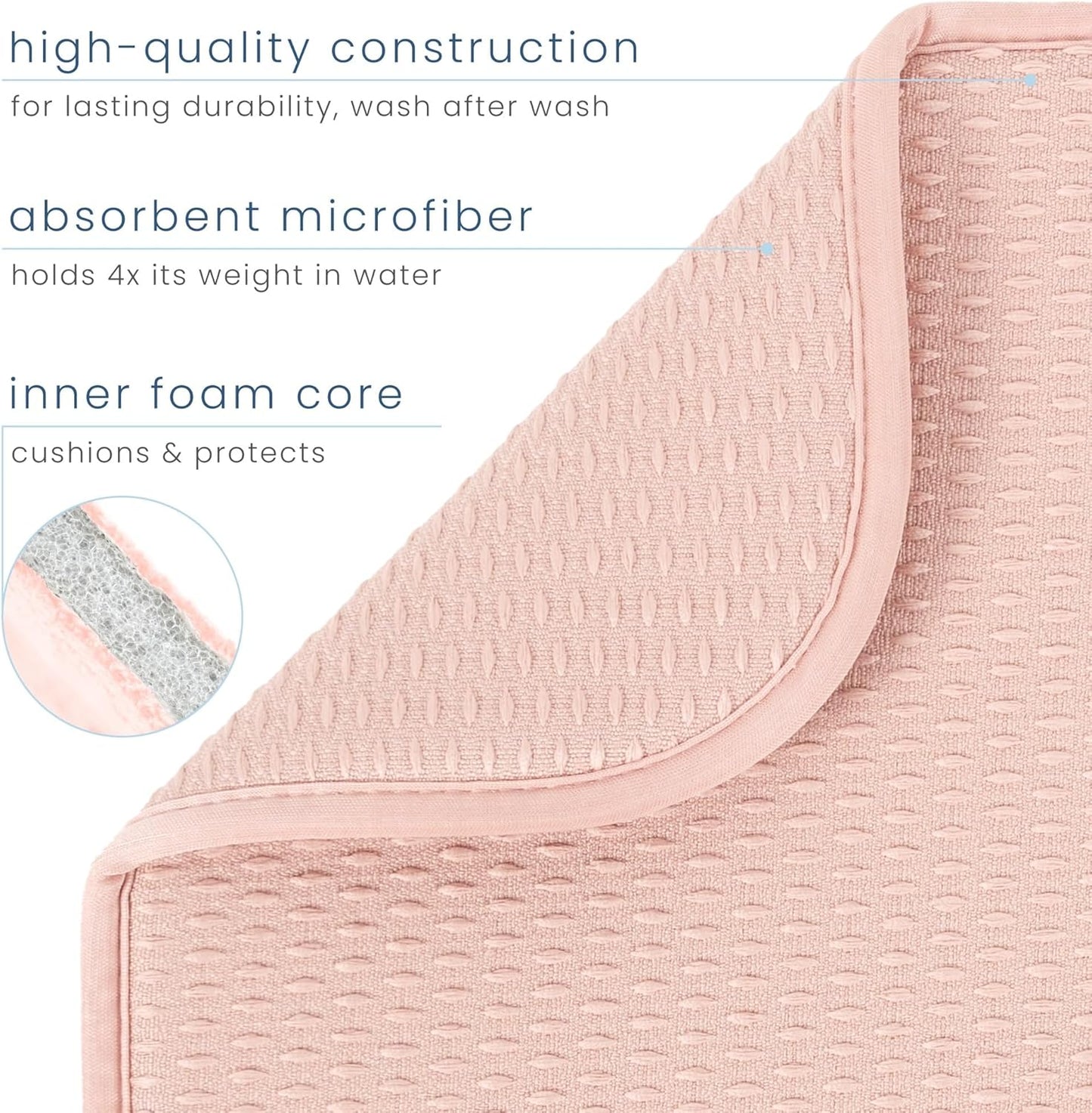 S&T INC. Dish Drying Mat XL, 18” x 24”, Absorbent Microfiber Kitchen Counter Mat, Drying Pad for Dishes, Utensils, Pots and Pans, Extra Large, Diamond Texture, Pink