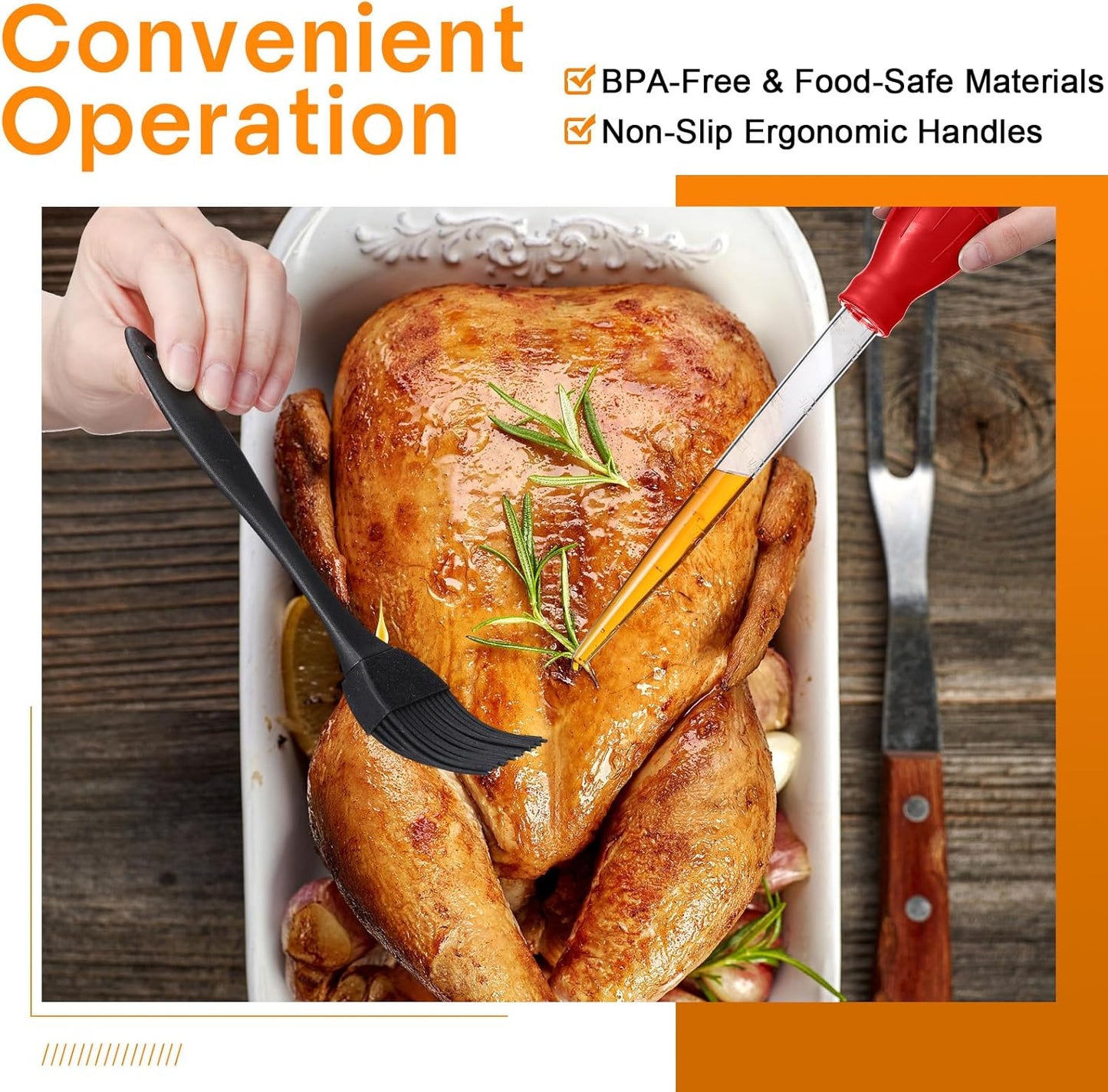 Boao 5 Pieces Nylon Heat-Resistant Turkey Baster Cooking Set Includes Meat Baster, 1 Silicone Basting Brush and 2 Cleaning Brush for BBQ Grill Baking Kitchen Cooking Thanksgiving(Black, Red)