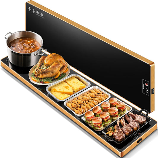 Electric Warming Tray (Extra Long 59”x12”)，Commercial Food Warmers for Parties Buffet & Gathering, Warming Mat for Food with Thermostat, Tempered Glass Food Warming Mat with Adjustable Temperature