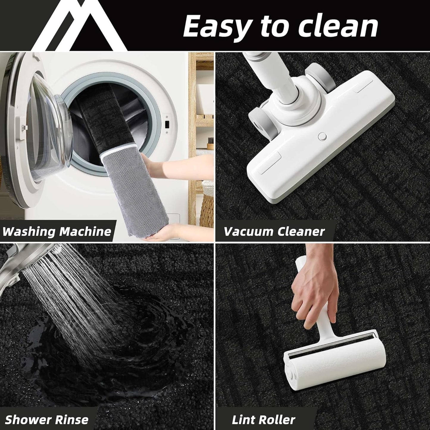 COSY HOMEER Kitchen Rugs Non Slip Washable 24"x36"+24"x60" Absorbent Soft Kitchen Mats for Floor Polyester Kitchen Runner Rug Sets of 2 Kitchen Floor Mats for Sink Mat,Hallway,Laundry,Black