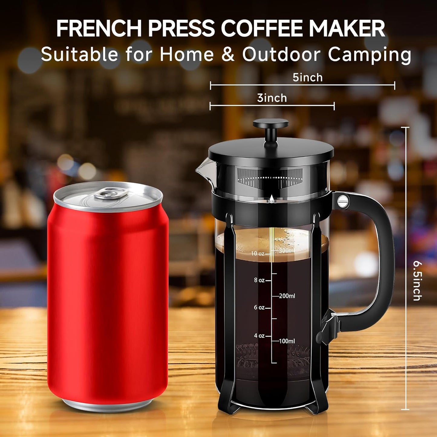 French Press Coffee Maker 304 Stainless Steel Coffee Press,with 4 Filters System, Heat Resistant Thickness Borosilicate French Press Glass, BPA-Free Brewed Tea Pot Coffee Plunger(Copper 12oz)
