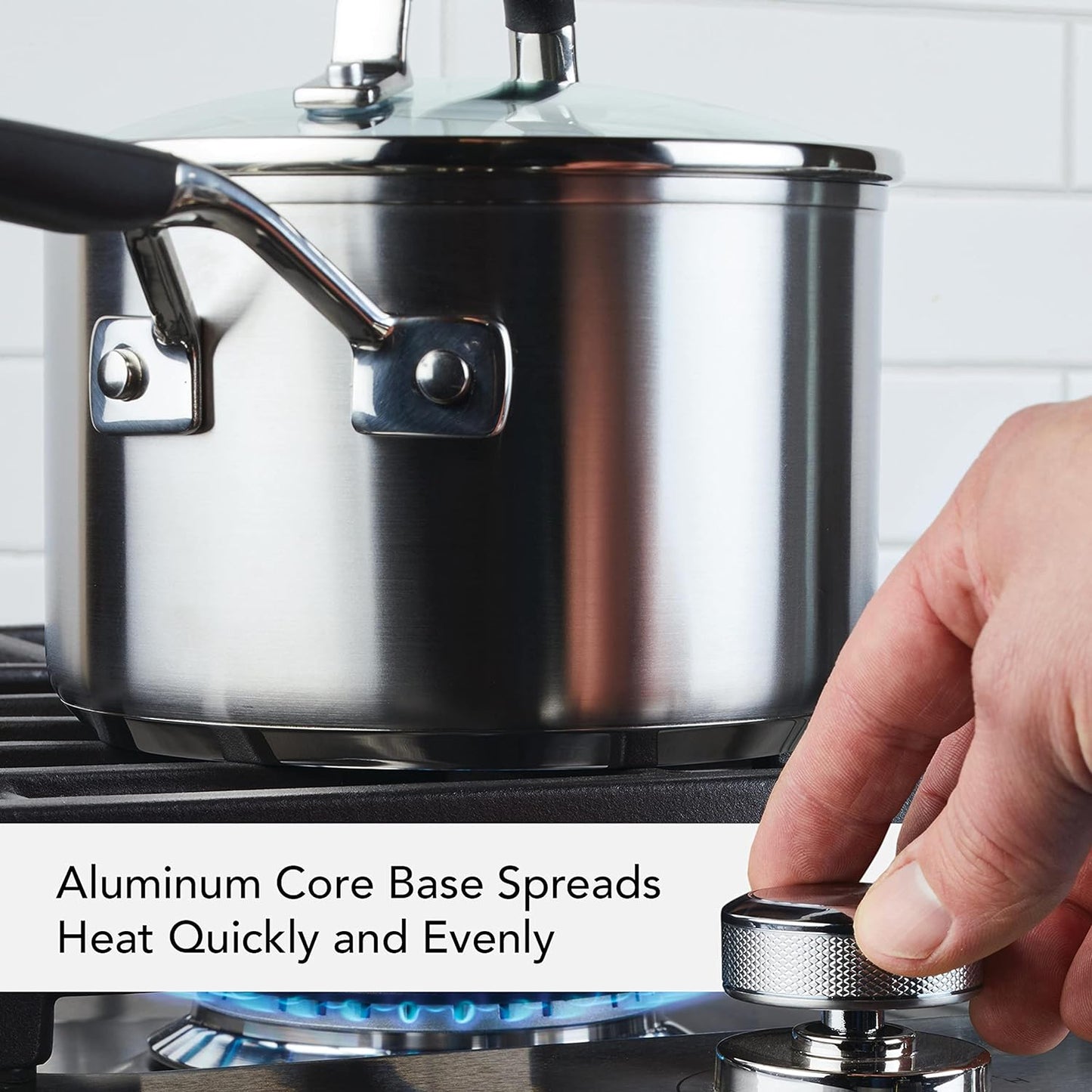 KitchenAid 71020 Stainless Steel Saucepan with Measuring Marks and Lid, 2 Quart - Brushed Stainless Steel