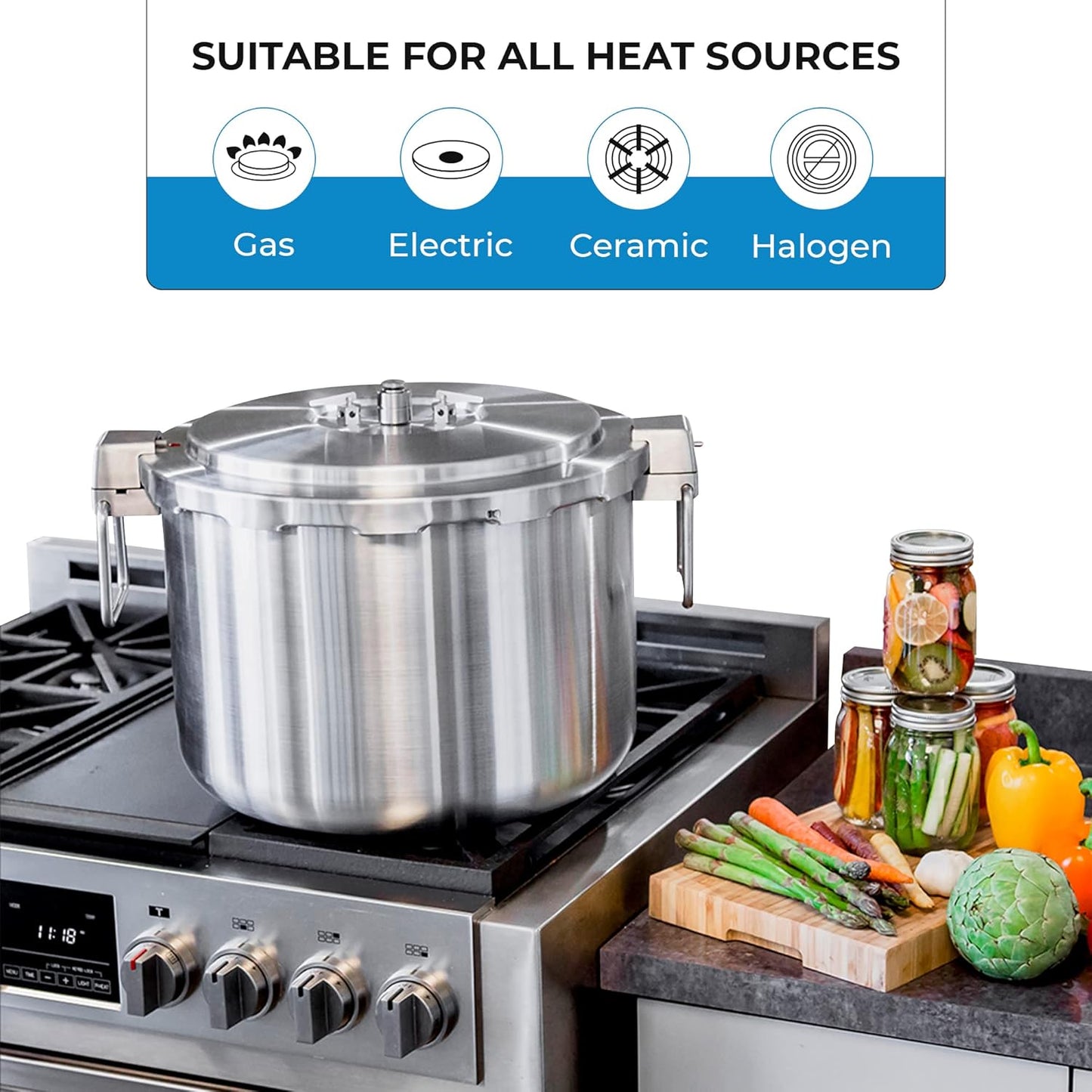 Buffalo 37 Quart Stainless Steel Pressure Cooker Extra Large Canning Pot with Rack and Lid for Commercial Use - Easy to Clean Stove Top Pressure Canner, Can Cooker - Safety Goods Certificate QCP435