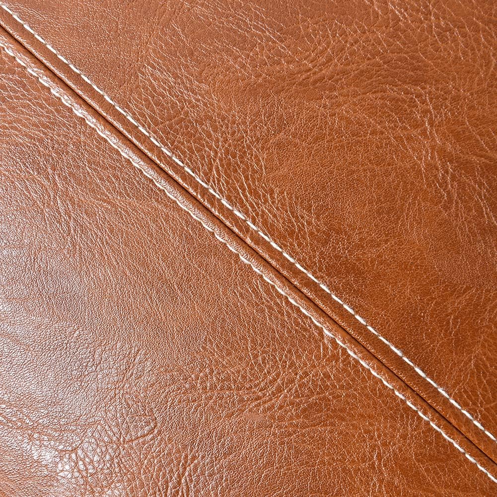 Fancy Homi Brown Boho Long Lumbar Faux Leather Decorative Throw Pillow Covers 12x24 Inch for Living Room Couch Bed Sofa, Hand Stitched Rectangle Cushion Case, Rustic Modern Farmhouse Home Decor