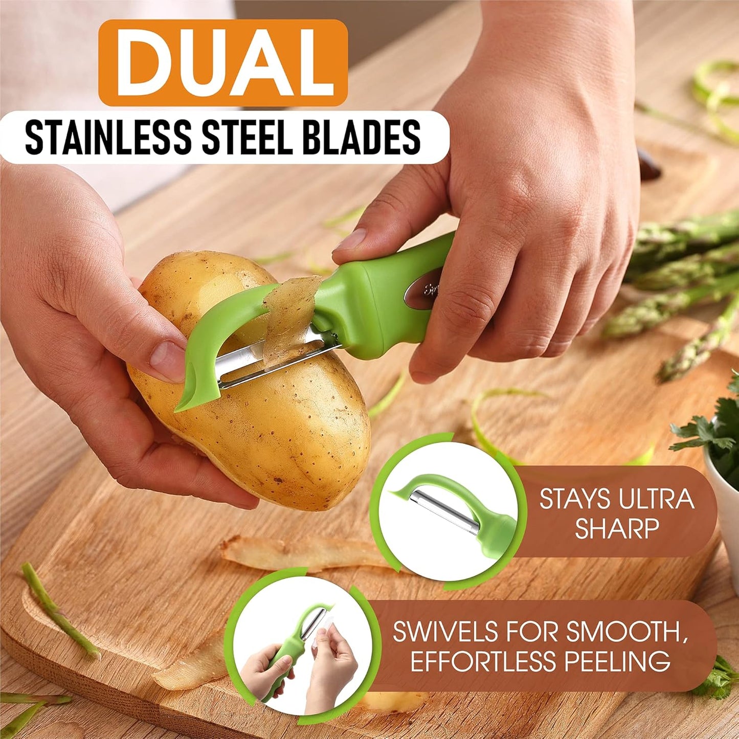 Spring Chef Premium Swivel Vegetable Peeler, Soft Grip Handle and Ultra Sharp Stainless Steel Blades - Perfect Kitchen Peeler For Veggie, Fruit, Potato, Carrot, Apple - Green