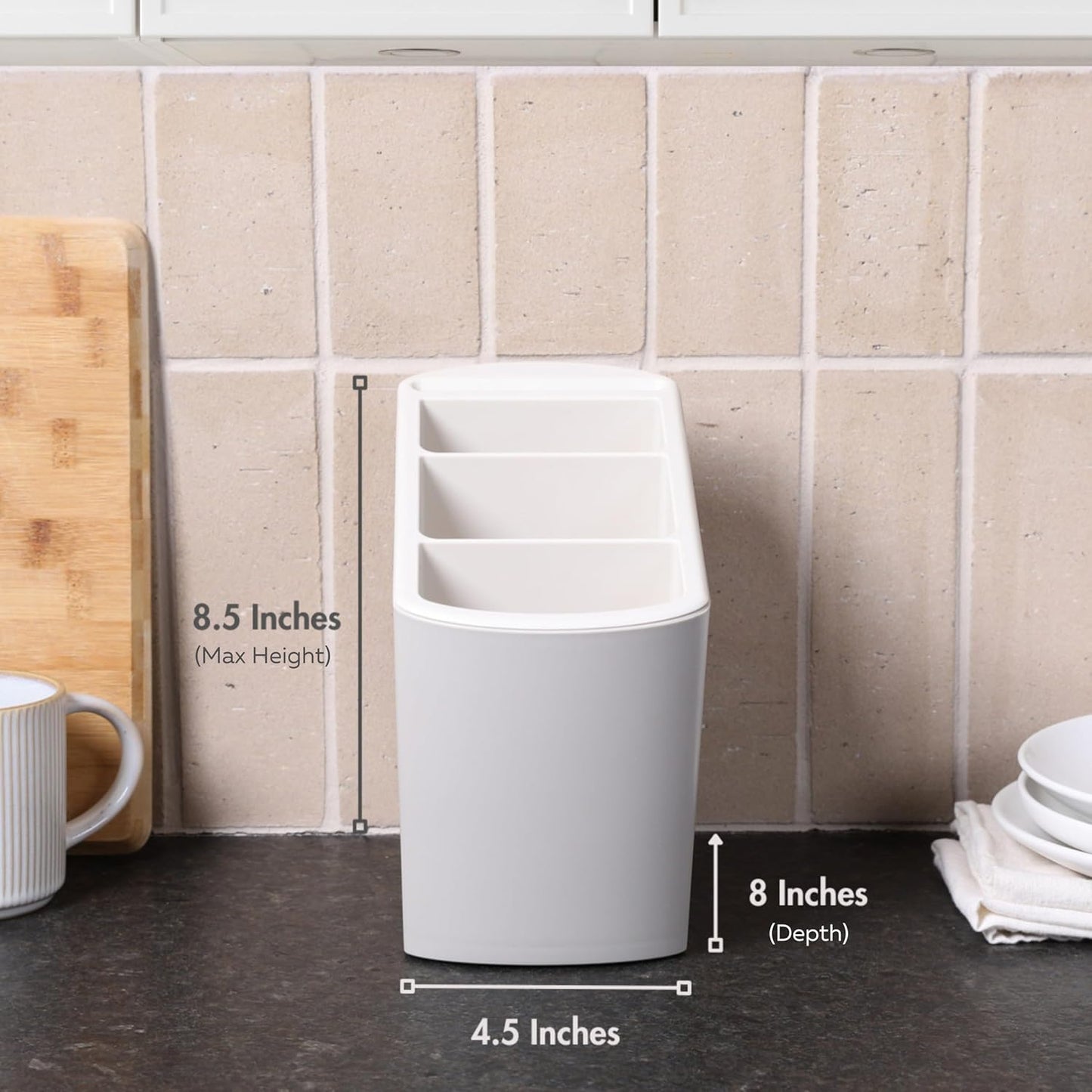 Angled Utensil Holder for Countertop | Space-Saving Kitchen Organizer for Large & Small Utensils with Knife Holder | Cooking Utensil Caddy with Spoon Rest | Kitchen Essentials Under Cabinet Organizer