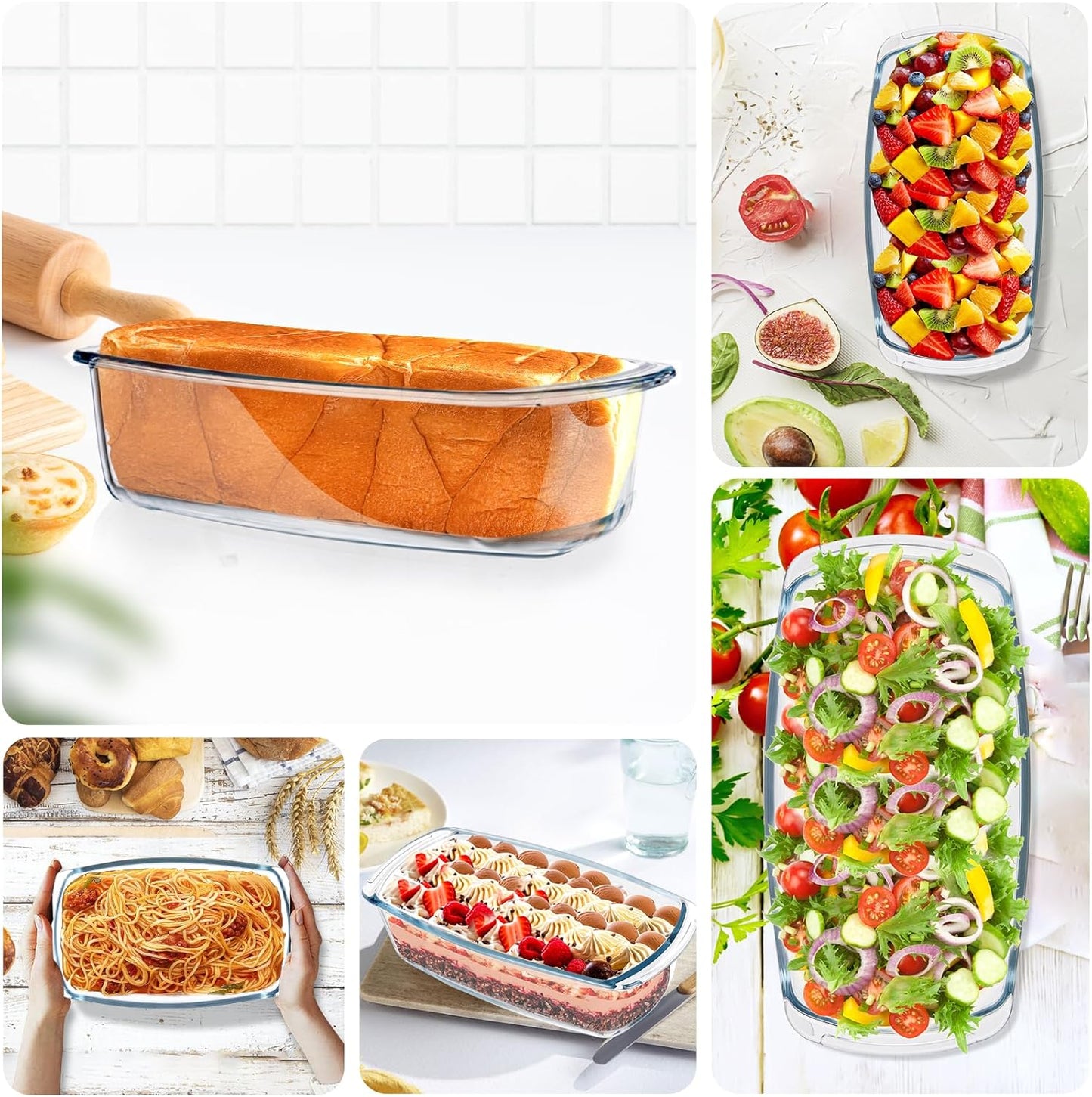 Glass Loaf Pans With Lids - 1.9 Qt for Baking Bread | Oven, Dishwasher, Fridge, Freezer & Microwave Safe | Suit for Lasagna, Meatloaf, Banana Bread - 2Pcs