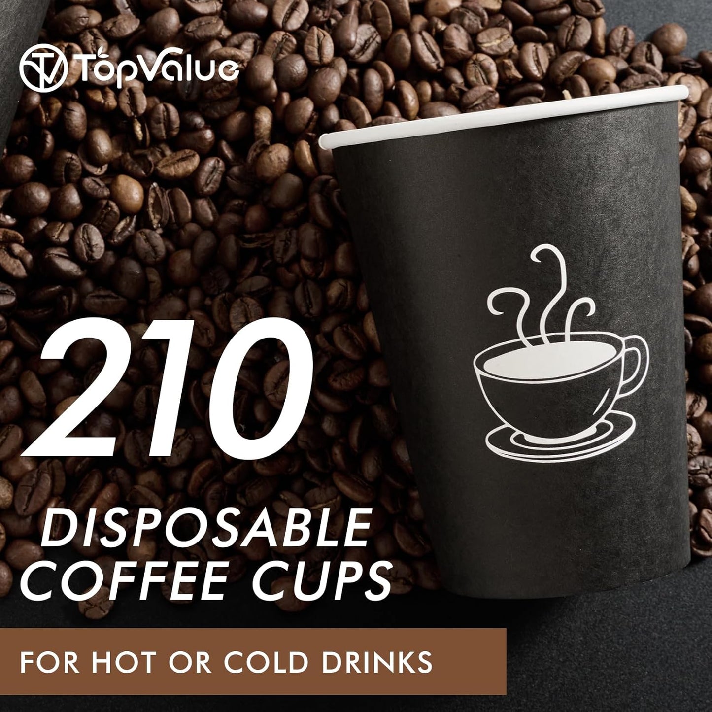 12 oz 210 Pack Paper Coffee Cups, Disposable Black Paper Cups for Hot Drinking, Water, Tea, Used for Cafes, Offices, and Events