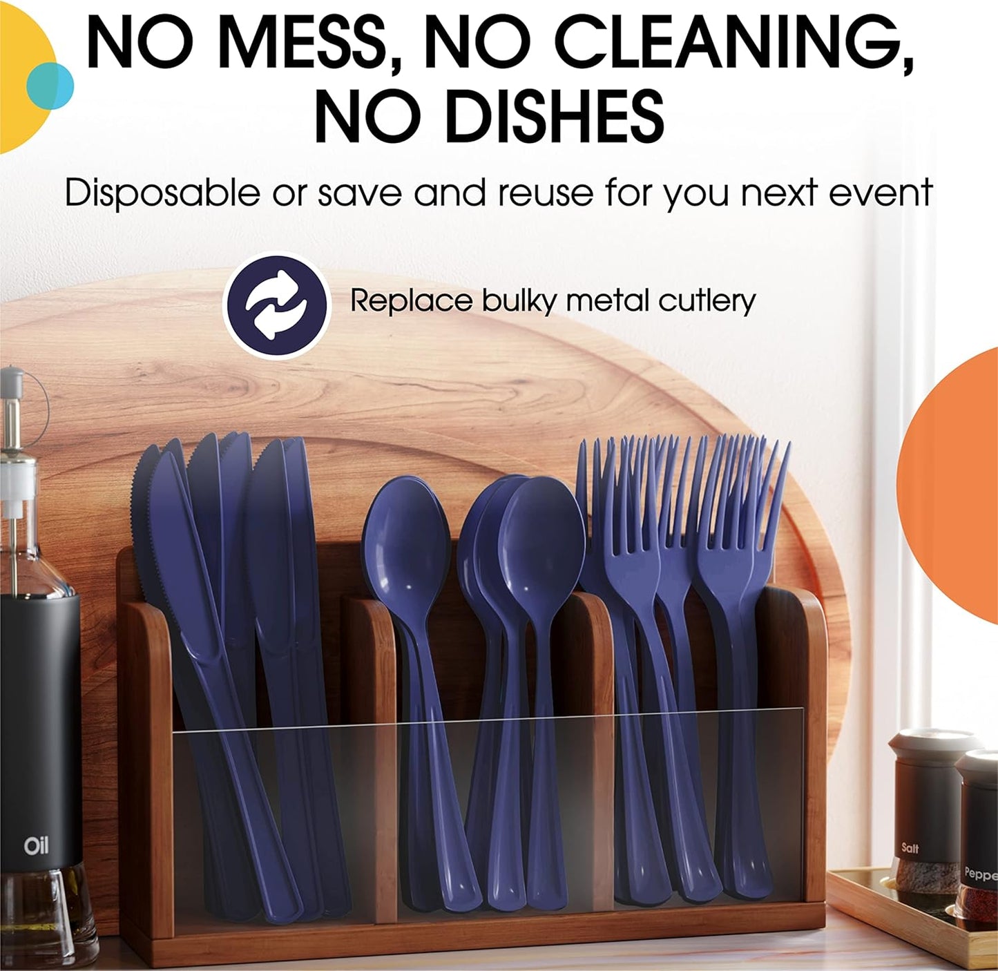 Heavy Duty Plastic Cutlery - 200 Pcs, Disposable Navy Plastic Spoons, Flatware, Silverware