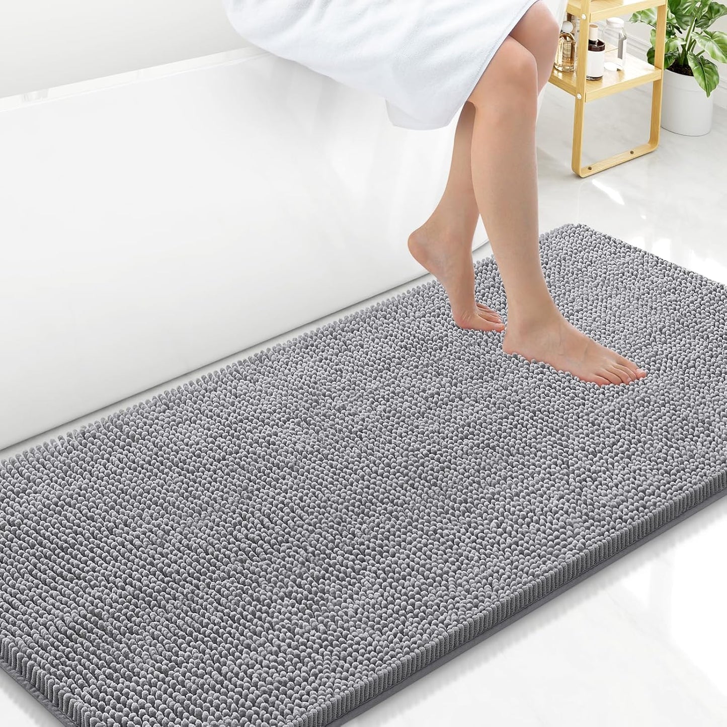 Arotive Bathroom Rugs 47x24, Extra Soft Absorbent Shaggy Chenille Bath Rugs, Machine Washable Rubber Backing Non-Slip Bath Mats for Bathroom Floor Tub and Shower, Home Decor Accessories, Grey