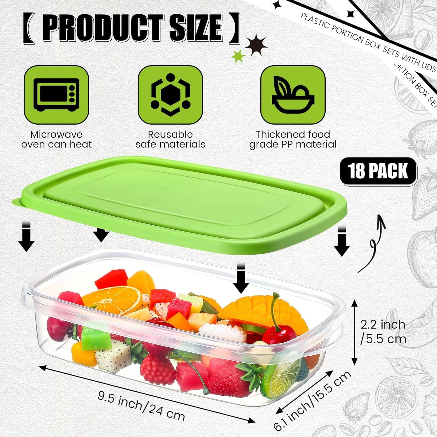 18 Pcs 33 Oz/ 4 Cups Plastic Food Storage Containers with Lids Portion Box Sets with Cover Stackable Plastic Containers with Lids Microwave Freezer Dishwasher Safe (Green)