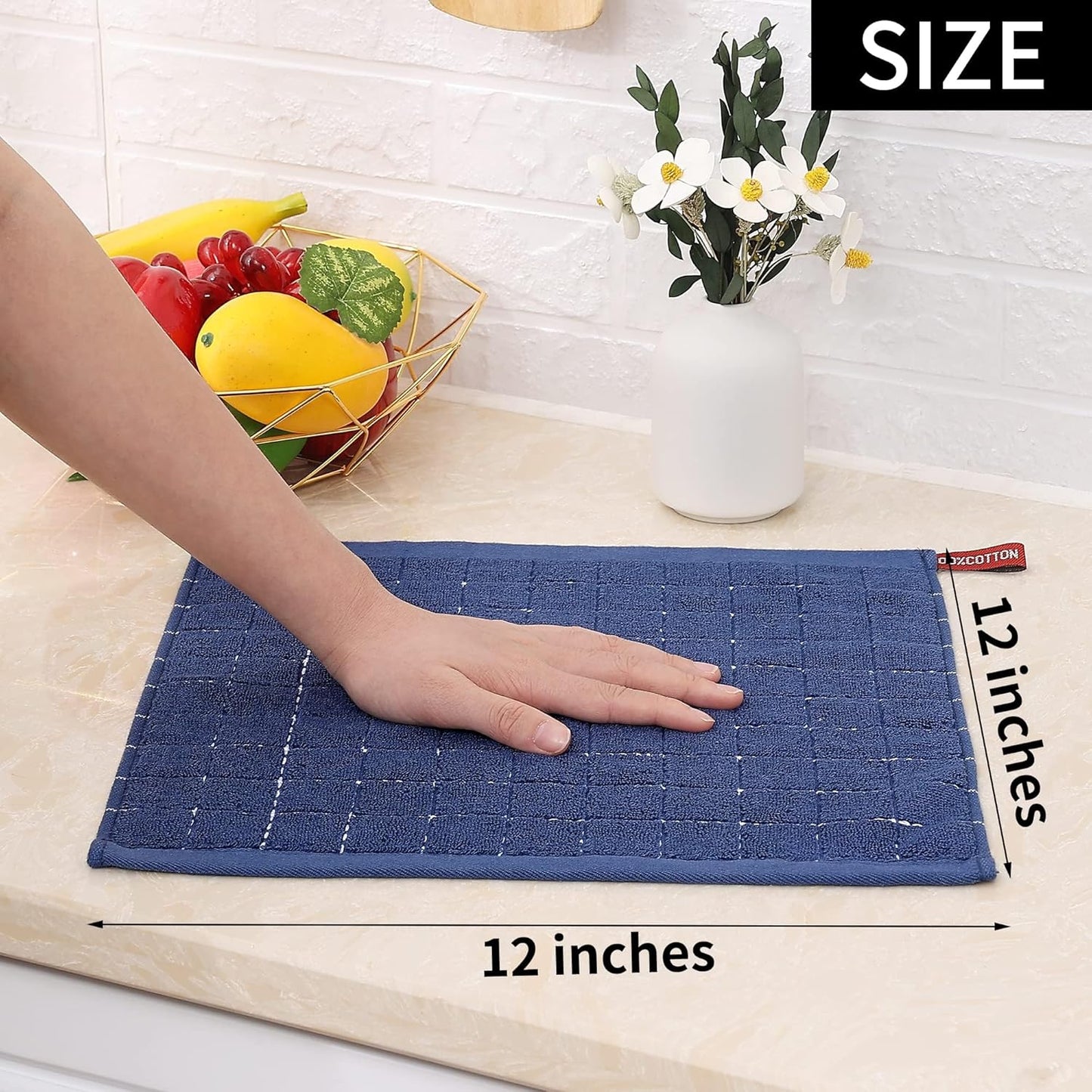 Homaxy 100% Cotton Terry Kitchen Dish Cloths, Ultra Soft and Absorbent Dish Towels for Kitchen, Suitable for Drying and Washing Dishes, 8 Pack, 12 x 12 Inches, Navy Blue