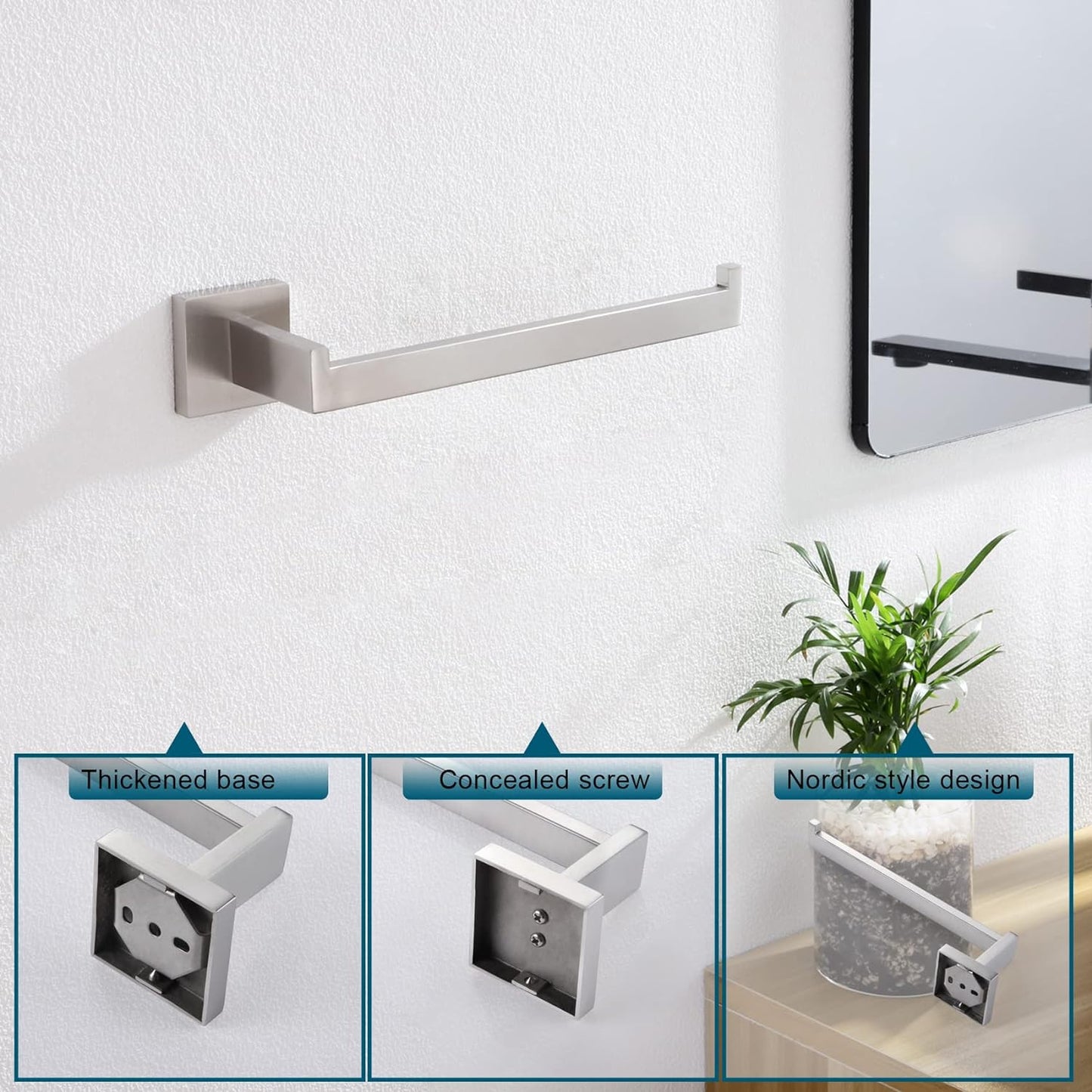 KOKOSIRI Hand Towel Holder Brushed Nickel Towel Bars Stainless Steel Bathroom Hardware Kitchen Paper Towel Holder Wall Mount, B3003BR