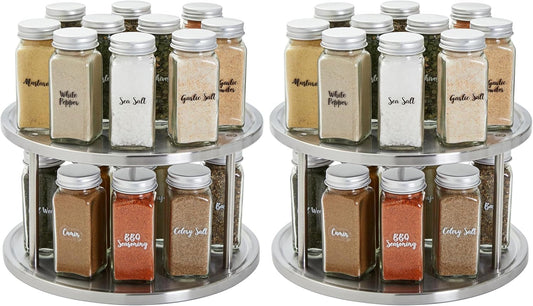 Juvale 2-Tier Lazy Susan Spice Rack Organizer for Cabinet - 10.5 in, Stainless Steel - Kitchen Countertop Organizer & Spice Carousel for Pantry Organization (Pack of 2)