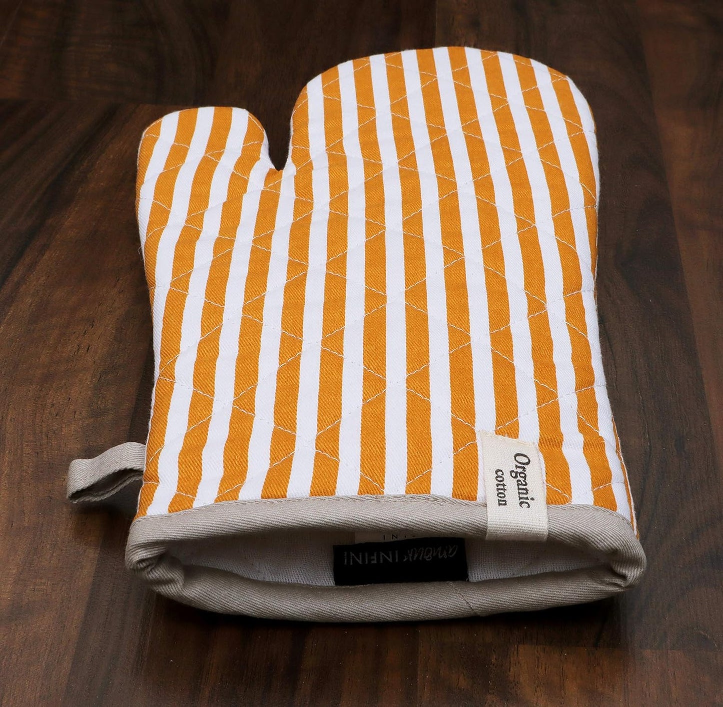 AMOUR INFINI Cotton Oven Mitts Set of 1 with Hanging Loop Non-Slip, Heat Resistant, Reusable Oven Mitt for Baking Cooking Kitchen Oven Gloves (Yellow)