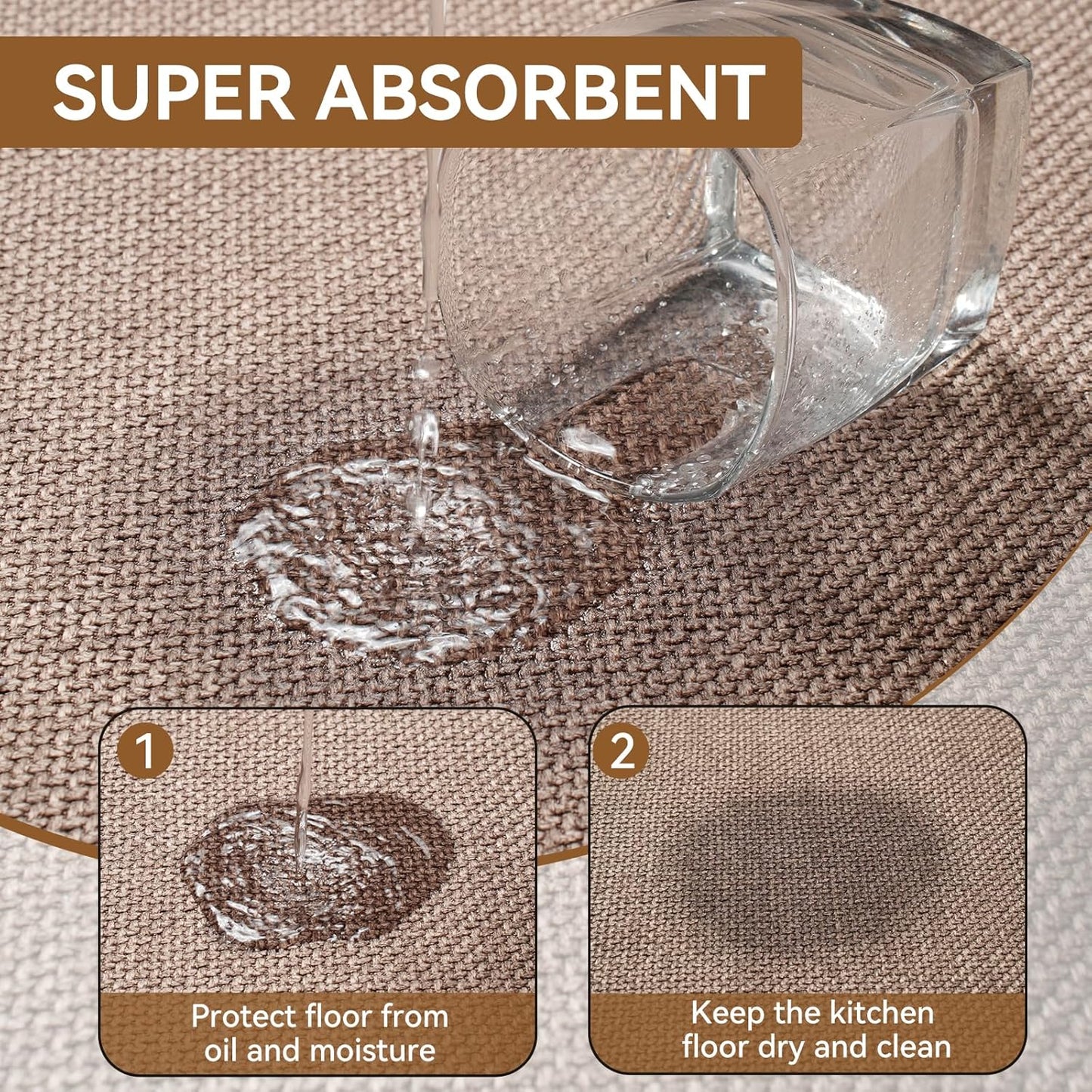 Kitchen Mat Set of 2 PCS, Kitchen Mats for Floor, Linen-Look Woven Absorbent Kitchen Runner Rugs Non Slip Washable Comfort Standing Mats for Kitchen, Front of Sink