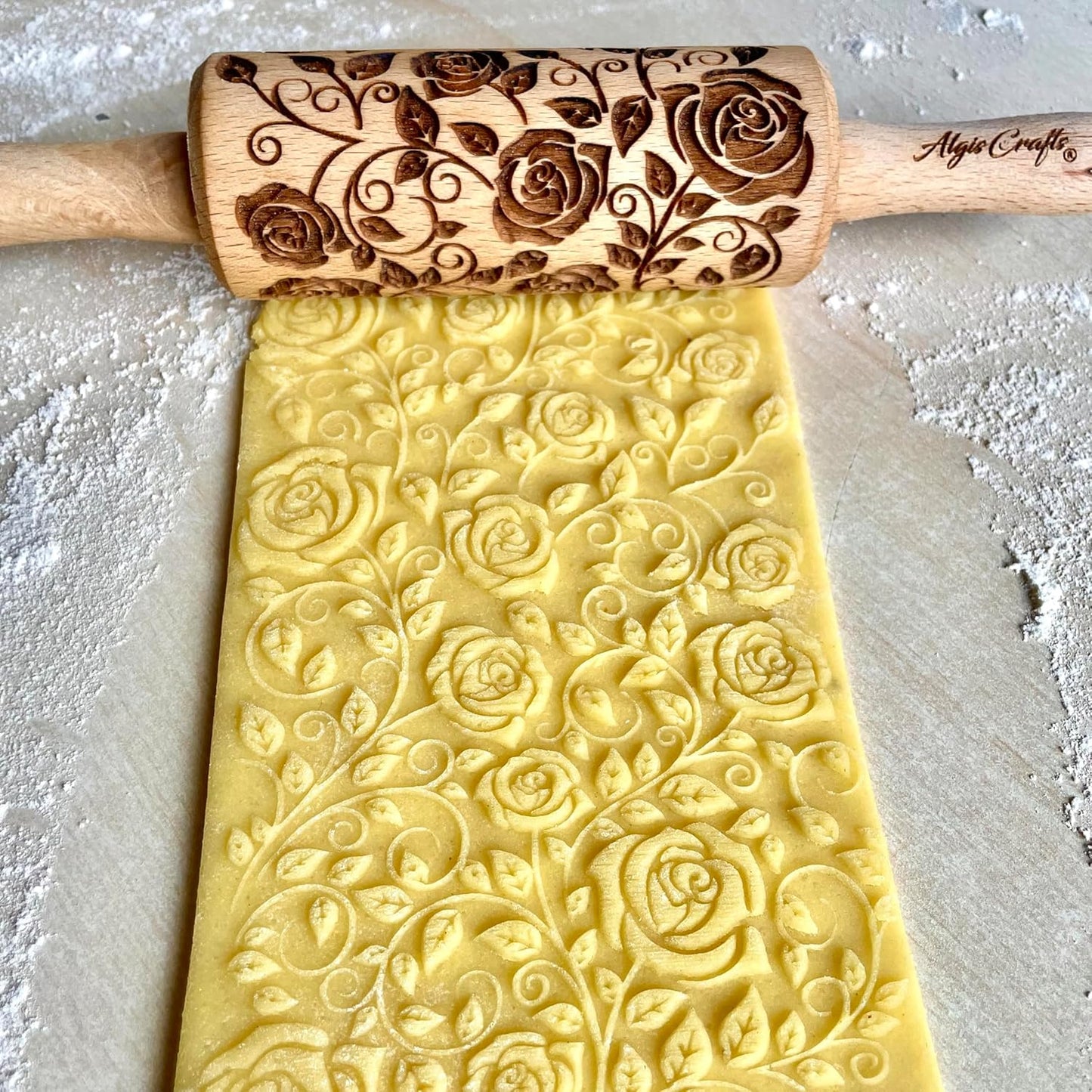 GARDEN BLOSSOMS 3 Small Size Embossed Rolling Pin Set. Wooden Laser Engraved Embossing Dough Roller for Embossed Cookies Gift for Birthday, Easter by Algis Crafts