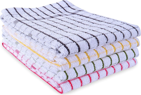 AMOUR INFINI Kitchen Towels Set of 4 - Highly Absorbent, Super Soft Terry Cotton 20x28 Inch Dish Towels with Hanging Loop - Hand & Tea Towels for Cleaning & Drying Dishes (Ass- Charcoal)