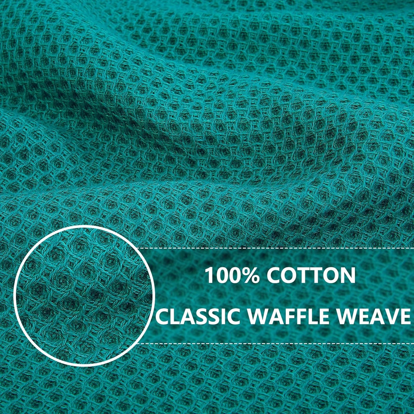 Homaxy 100% Cotton Waffle Weave Kitchen Dish Towels, Ultra Soft Absorbent Quick Drying Cleaning Towel, 13 x 28 Inches, 12-Pack, Teal
