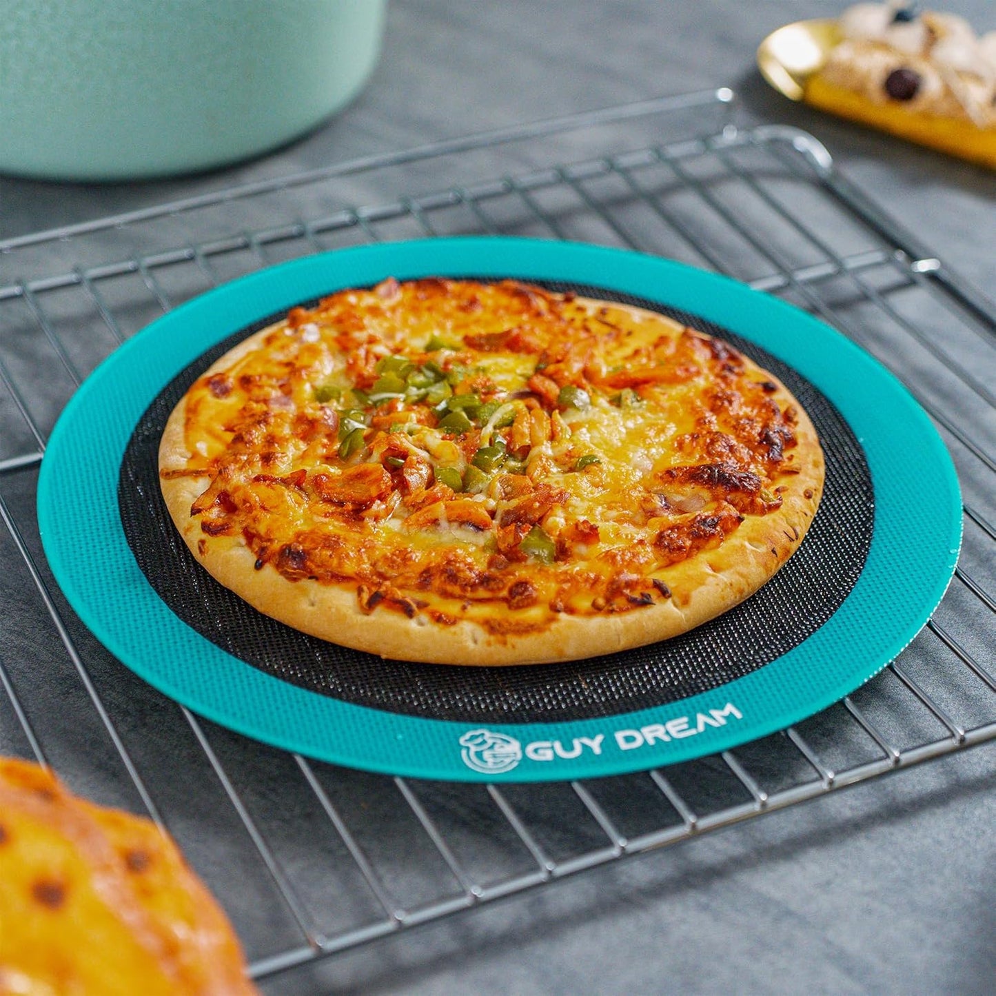 GUYDREMAT 12IN Silicone Perforated Baking Mats - Non-Stick and Heat Resistant Up to 480F, Reusable Round Mats for Baking Pizza, Bread, and Pastries, Oven Safe, Perfect for Crispy and Even Cooking