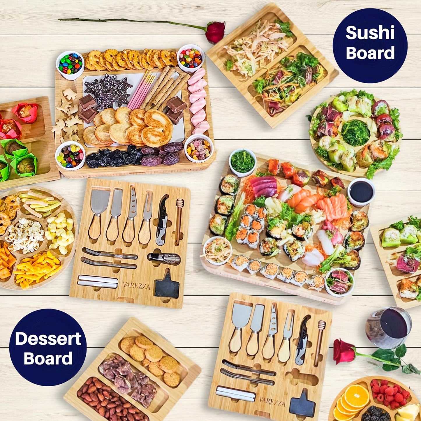 Charcuterie Boards Set – Large Bamboo Cheese Board & Platter with Charcuterie Accessories, Housewarming Gifts for New Home, Bridal Shower, New House Gift