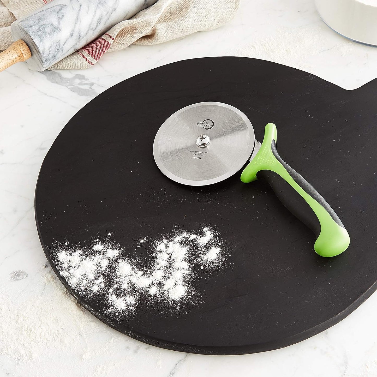 Mercer Culinary MillenniaPizza Cutter with Green Handle, 4 Inch Wheel, Stainless Steel