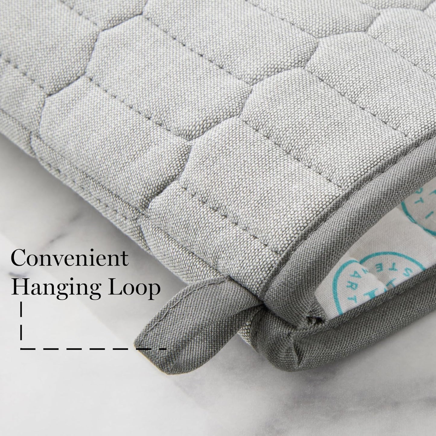 MARTHA STEWART Honeycomb Quilted Chambray Oven Mitt 2-Pack Set, 100% Cotton, Heat Resistant, Flexible Grip, Grey, 7"x13"