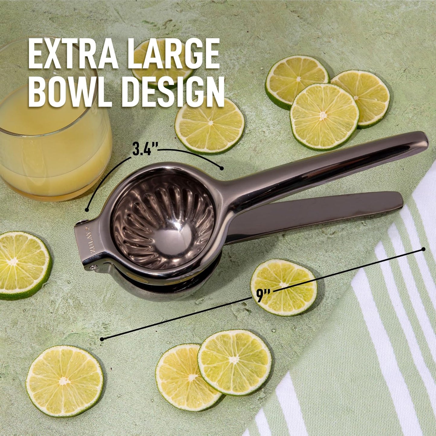 Zulay Extra Large Lemon Squeezer Stainless Steel - Easy Squeeze Heavy Duty Lemon Juicer Hand Press - Ergonomic Citrus Squeezer & Fruit Juicer for Small Oranges, Lemons, & Limes
