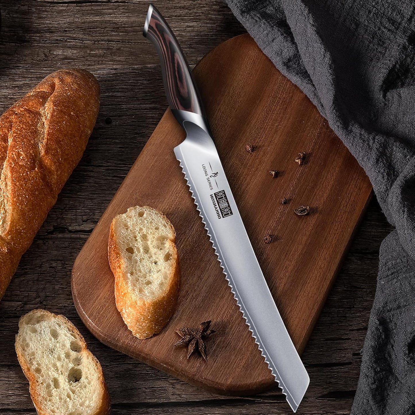 Bread Knife 10 inch, Japanese High Carbon Stainless Steel Serrated Bread Knives, Professional Bread Cutting Knife for Homemade Bread