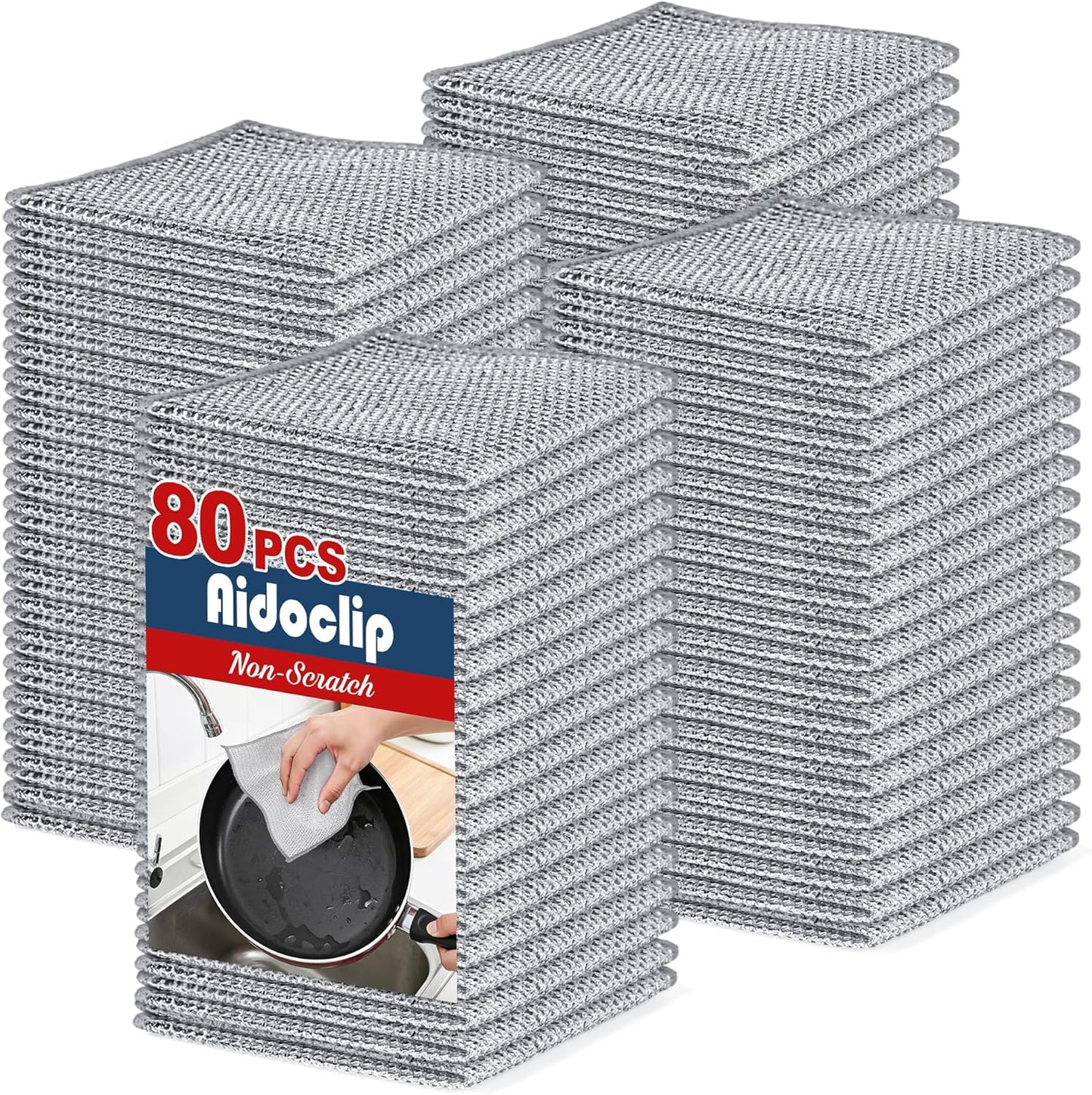 80pcs Non Scratch Wire Dishcloth, Multipurpose Wire Dishwashing Rags for Wet and Dry, Reusable Stainless Steel Cleaning Cloth, Kitchen Metal Dish Cloths for Washing Dishes Sinks, Dishes, Stove Top