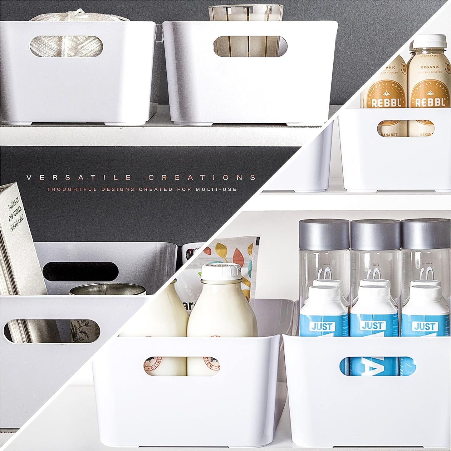 BINO Plastic Storage Bins - Small 2 Pack, White - THE SOHO COLLECTION - Pantry Organizers and Fridge Organizer